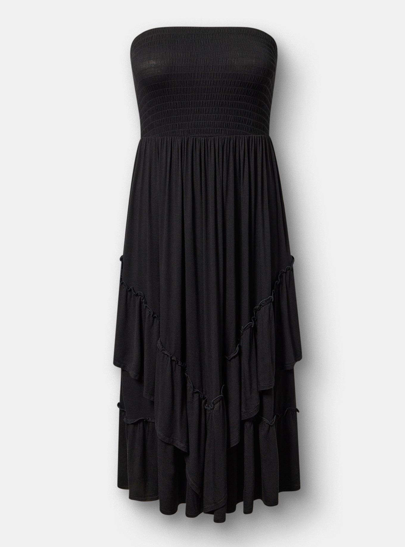 Midi Smocked Tube Dress, DEEP BLACK, hi-res