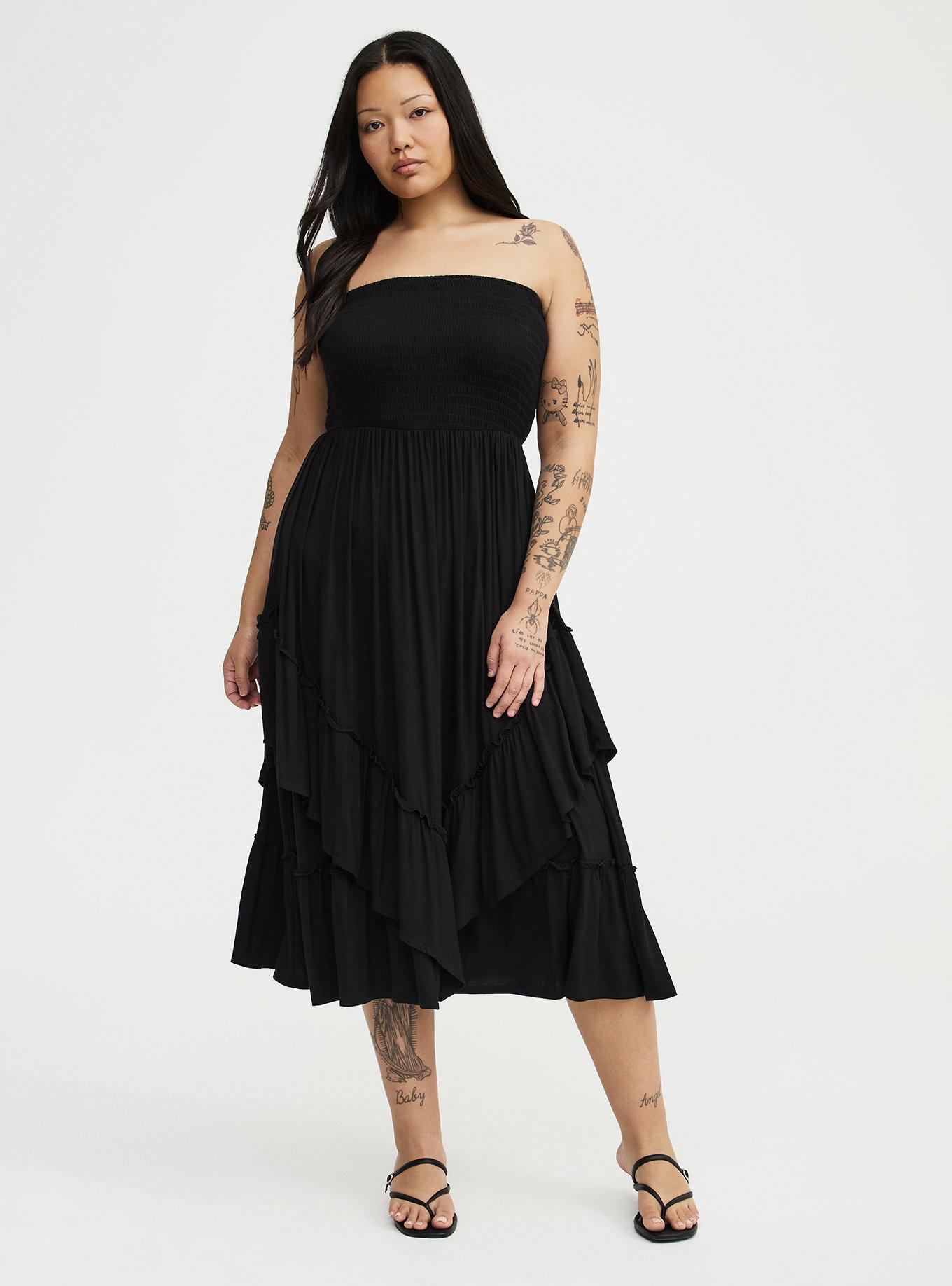 Midi Smocked Tube Dress, DEEP BLACK, hi-res