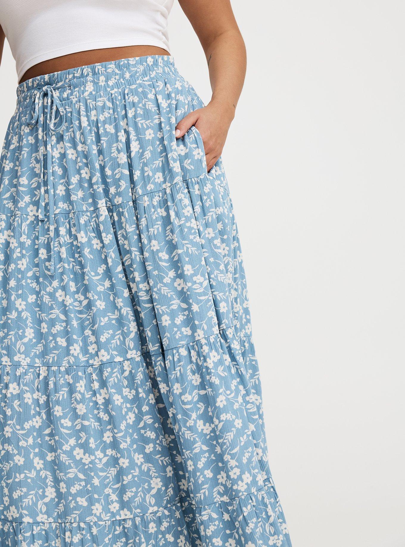 Shirred Tiered Maxi Skirt