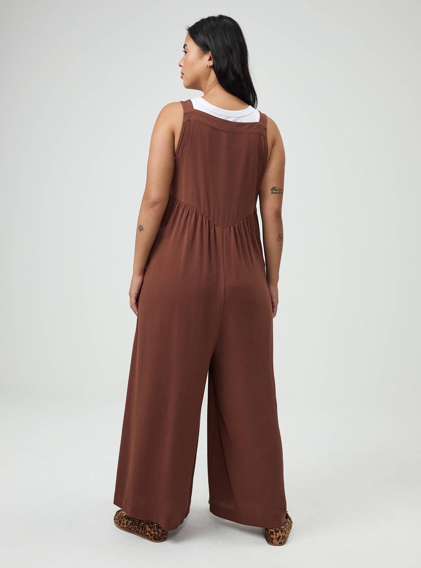 Plus Size Wide-Leg Gauze Overall, CAPPUCCINO, alternate