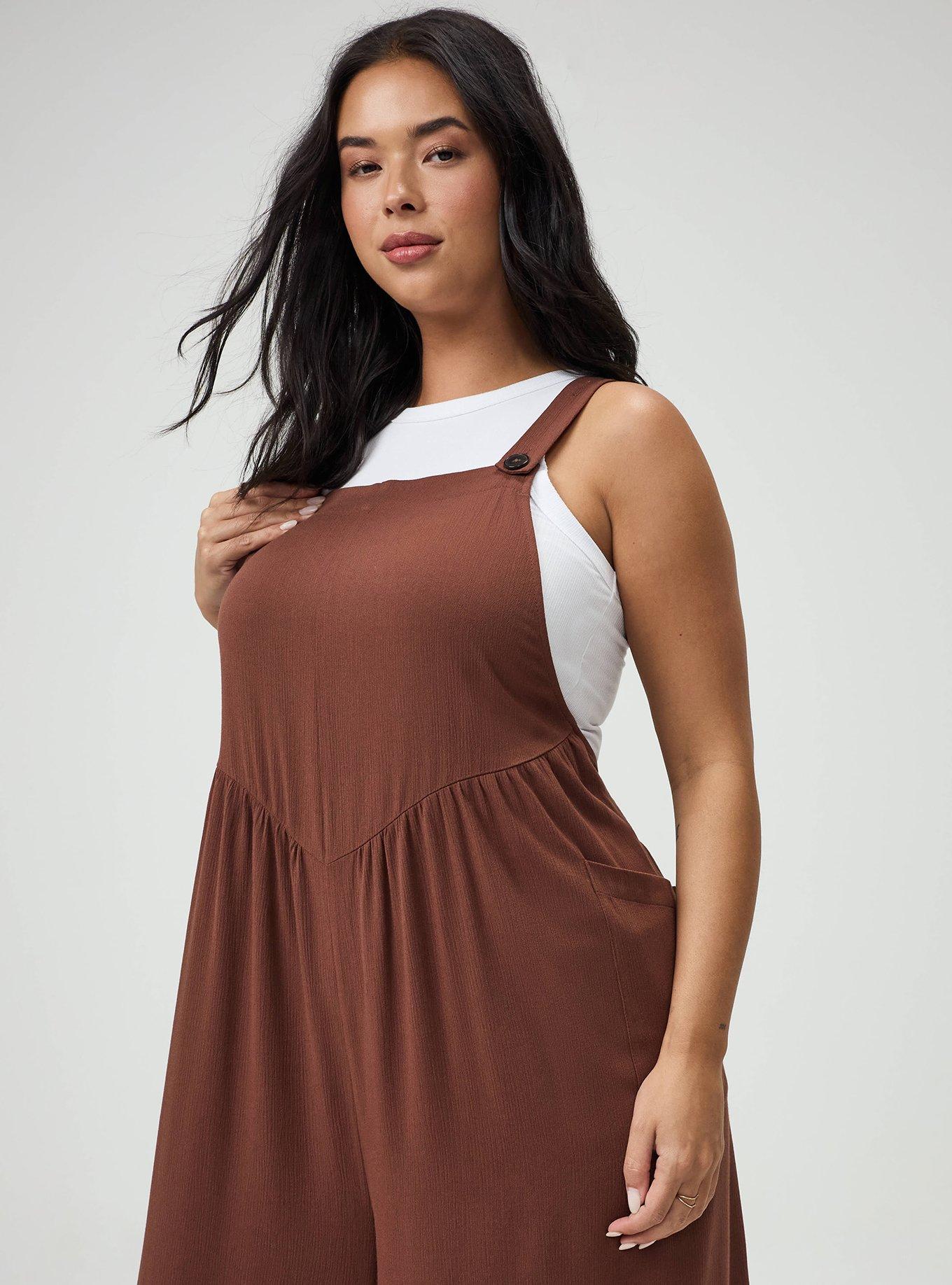 Plus Size Wide-Leg Gauze Overall, CAPPUCCINO, alternate