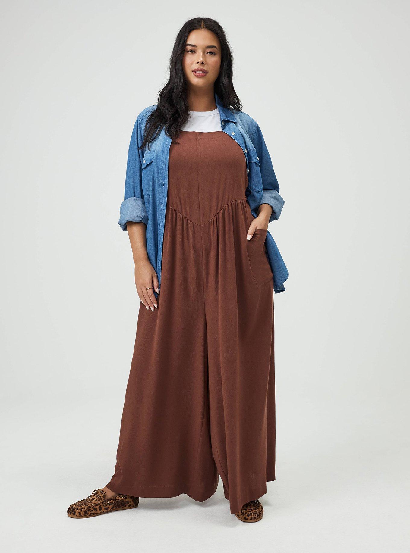 Plus Size Wide-Leg Gauze Overall, CAPPUCCINO, alternate