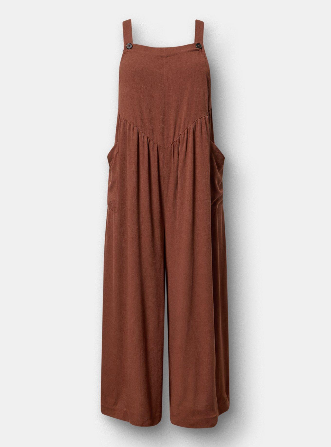 Plus Size Wide-Leg Gauze Overall, CAPPUCCINO, flat