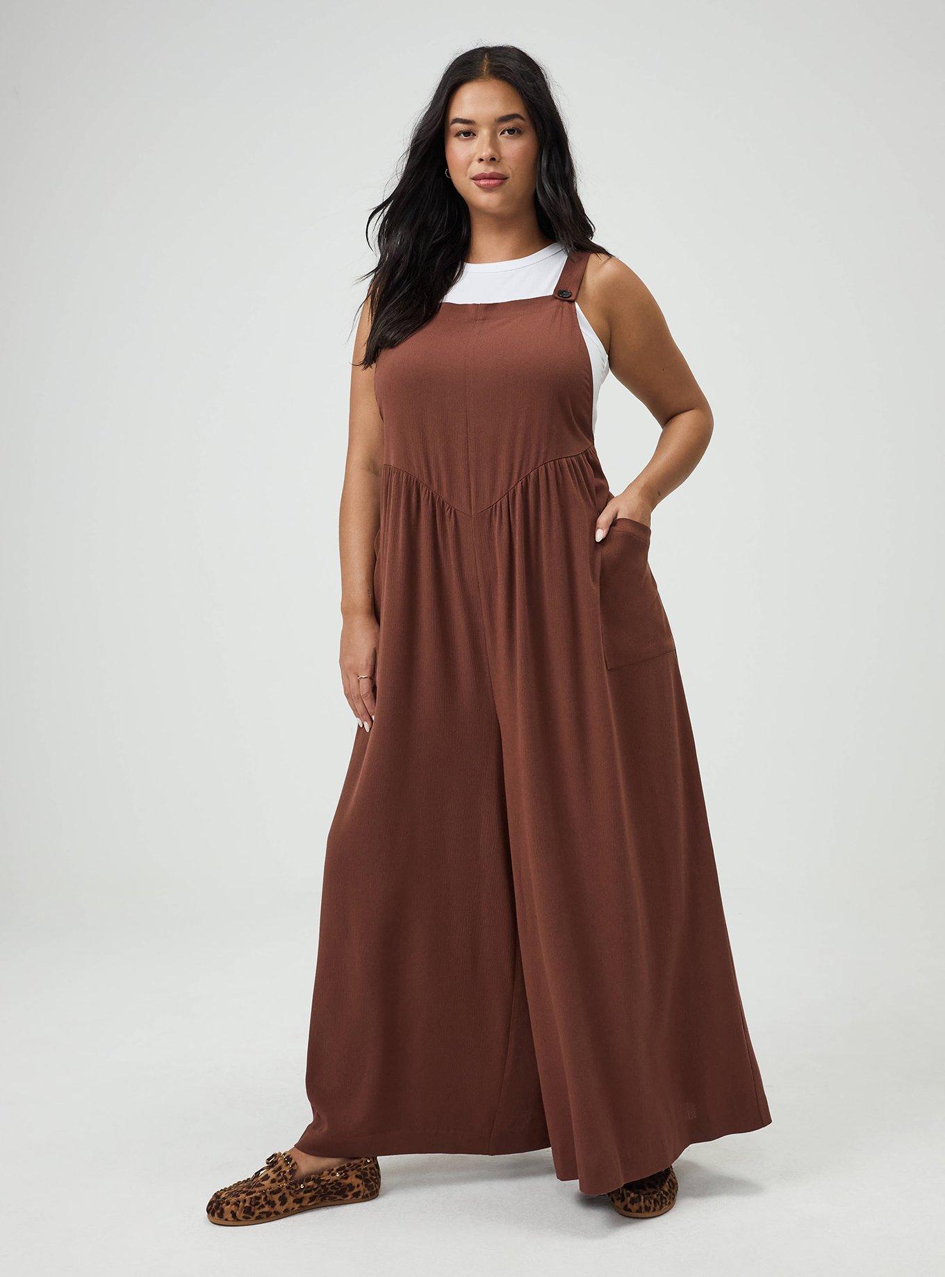 Plus Size Wide-Leg Gauze Overall, CAPPUCCINO, hi-res