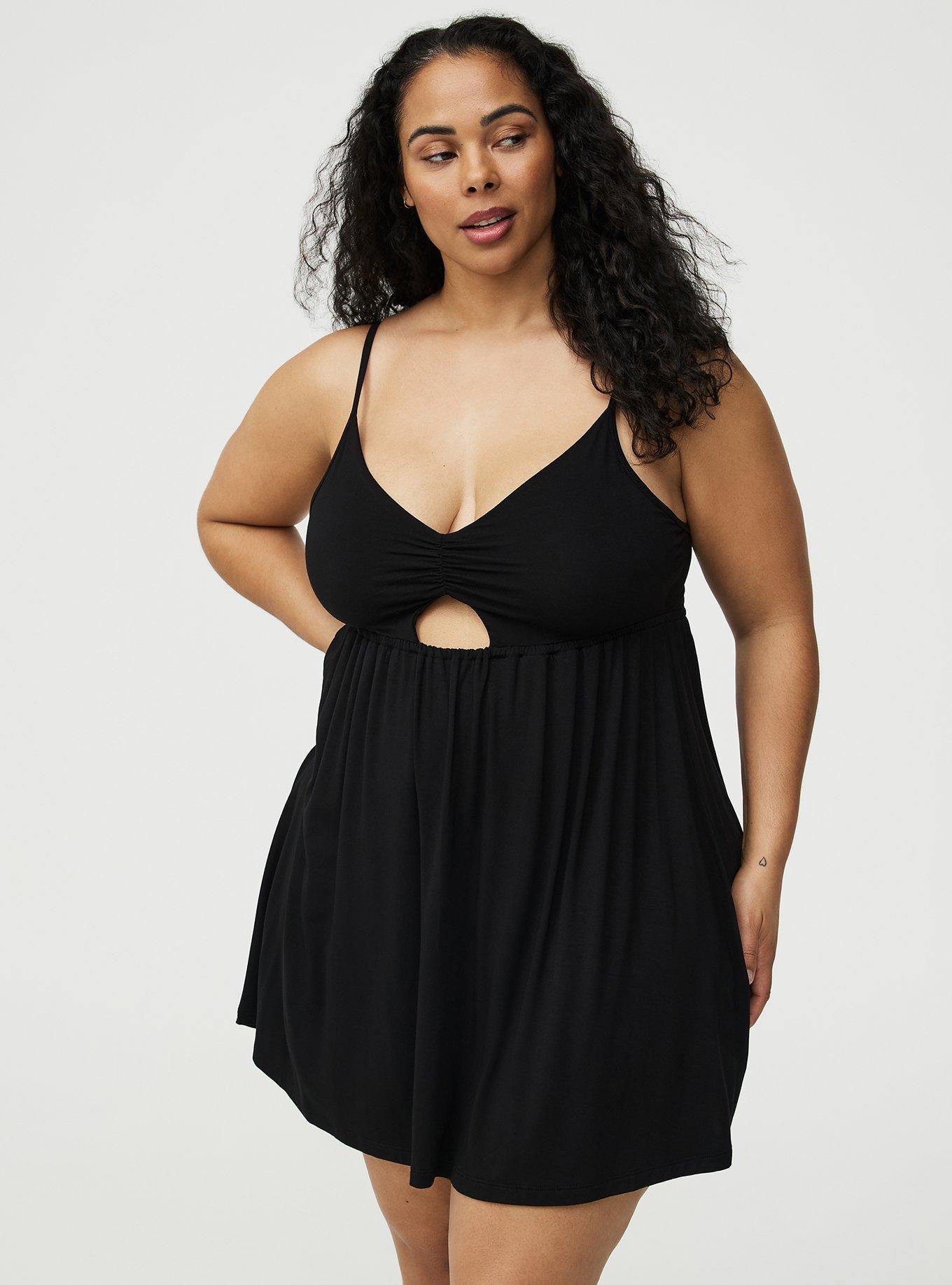 Super Soft Jersey Cut-Out Sleep Chemise, DEEP BLACK, alternate