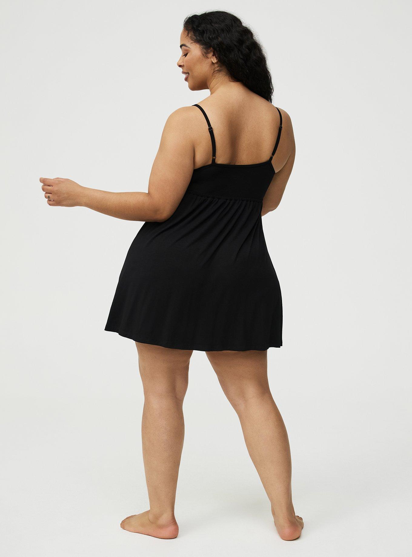 Super Soft Jersey Cut-Out Sleep Chemise, DEEP BLACK, alternate