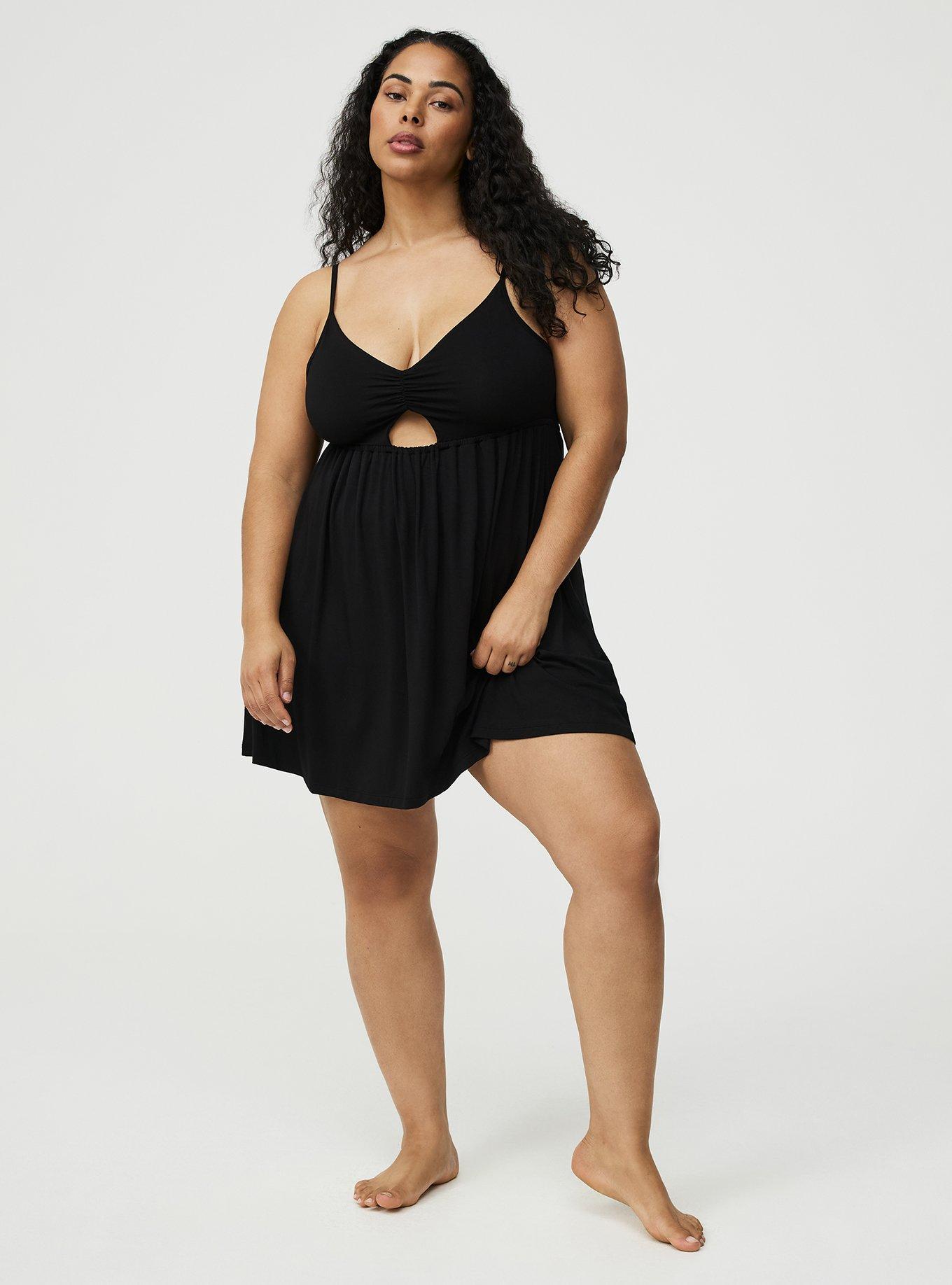 Super Soft Jersey Cut-Out Sleep Chemise, DEEP BLACK, alternate