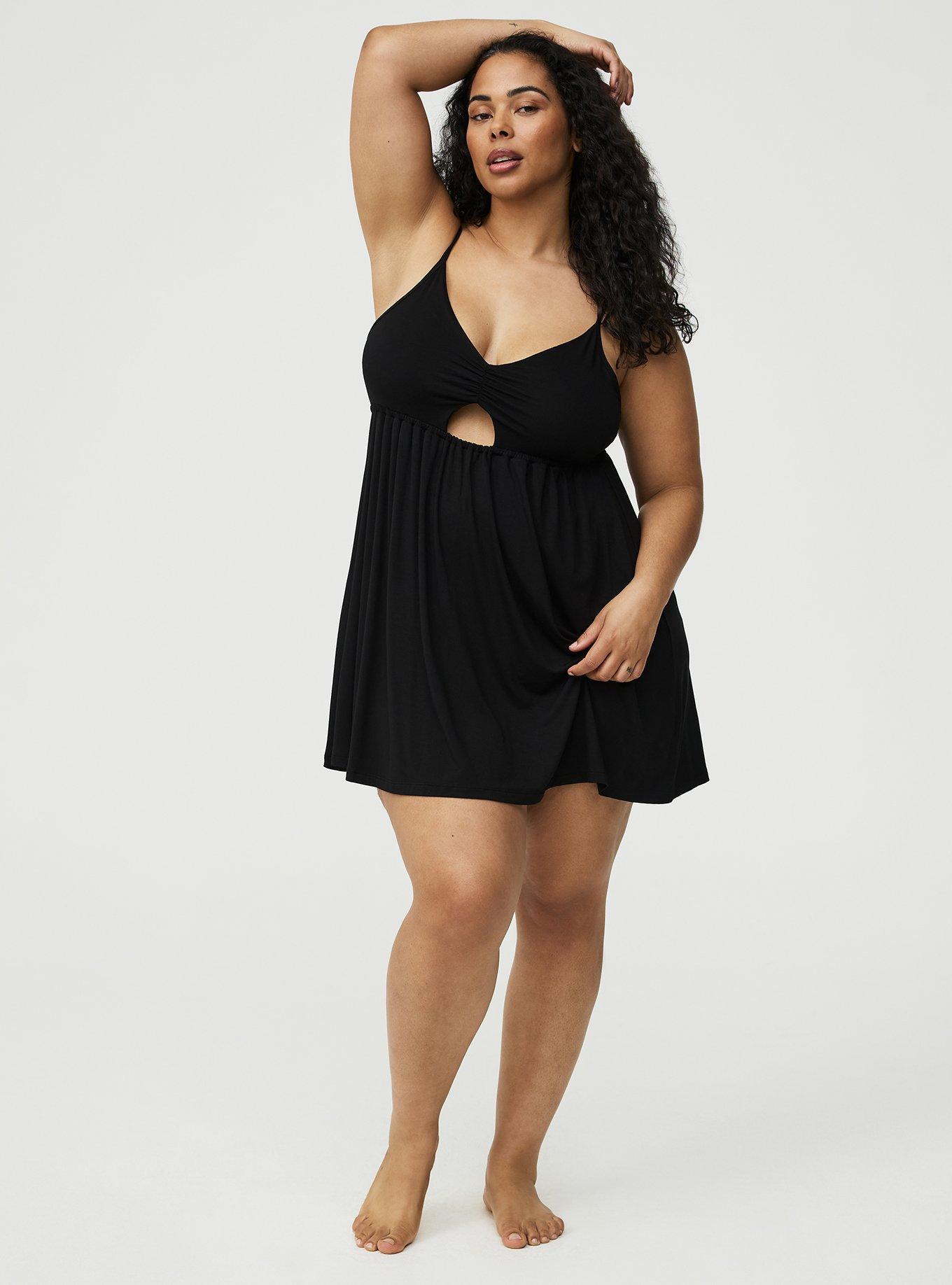 Super Soft Jersey Cut-Out Sleep Chemise, DEEP BLACK, hi-res