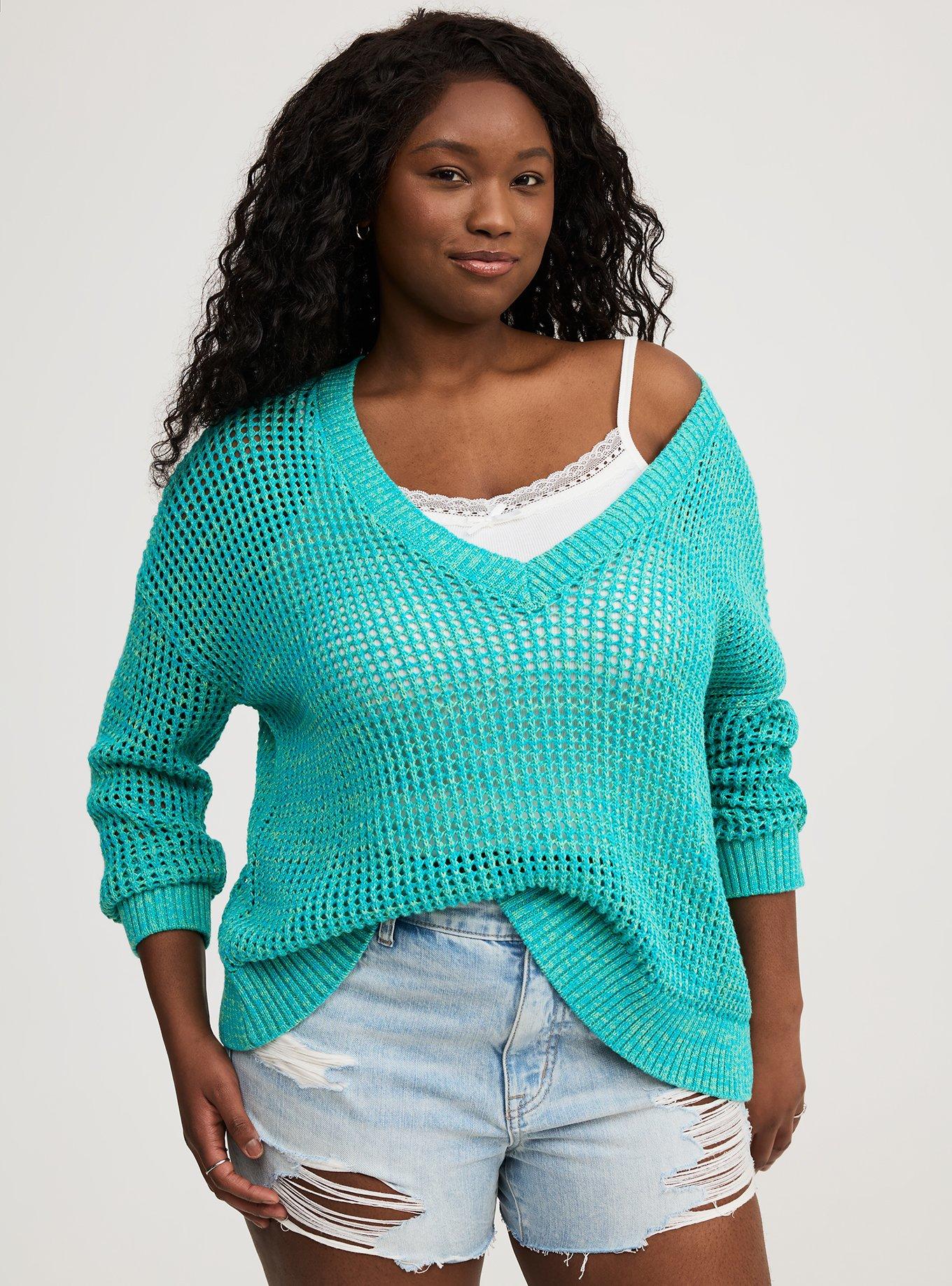 Open Stitch V-Neck Pullover