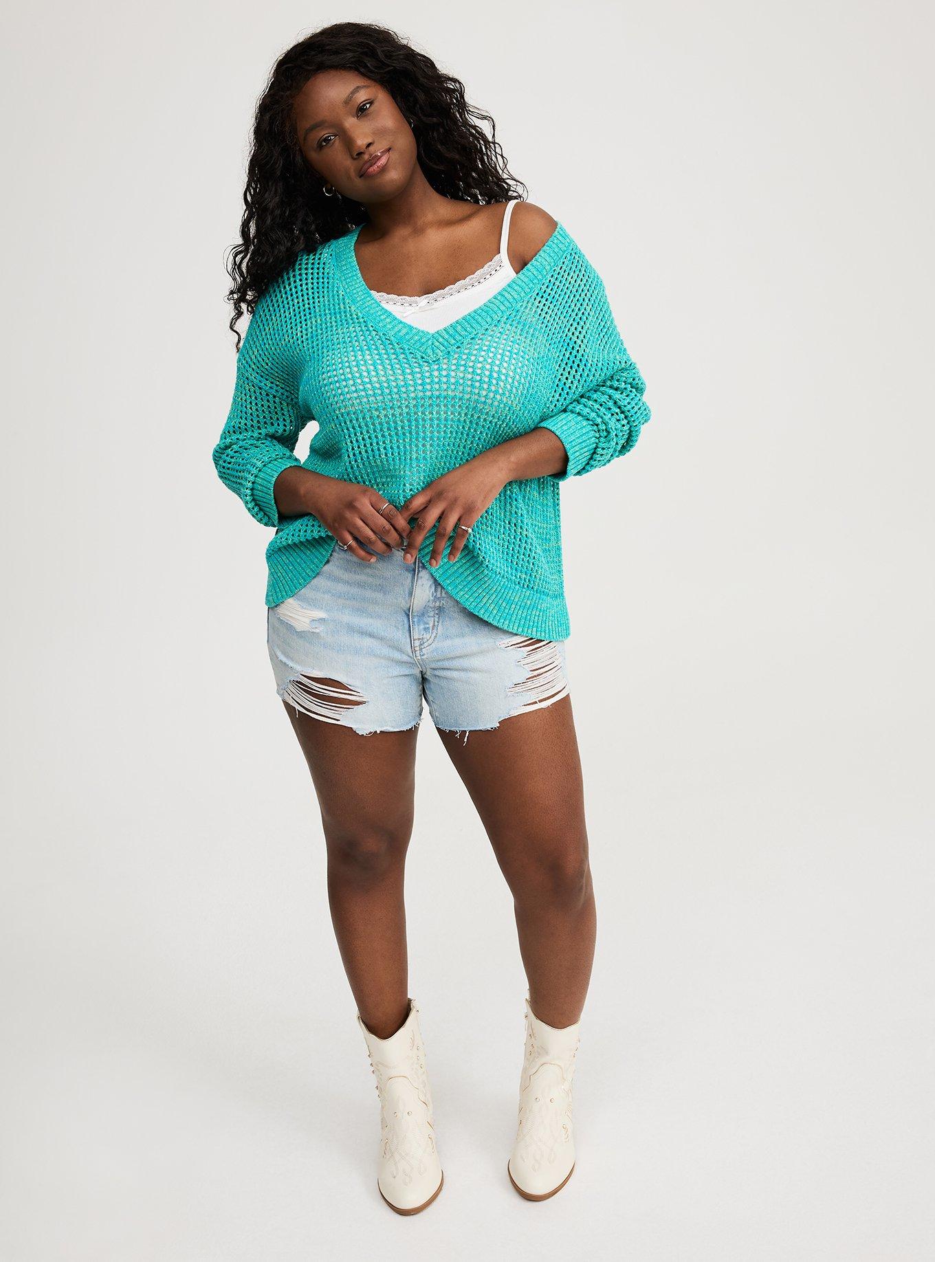 Open Stitch V-Neck Pullover