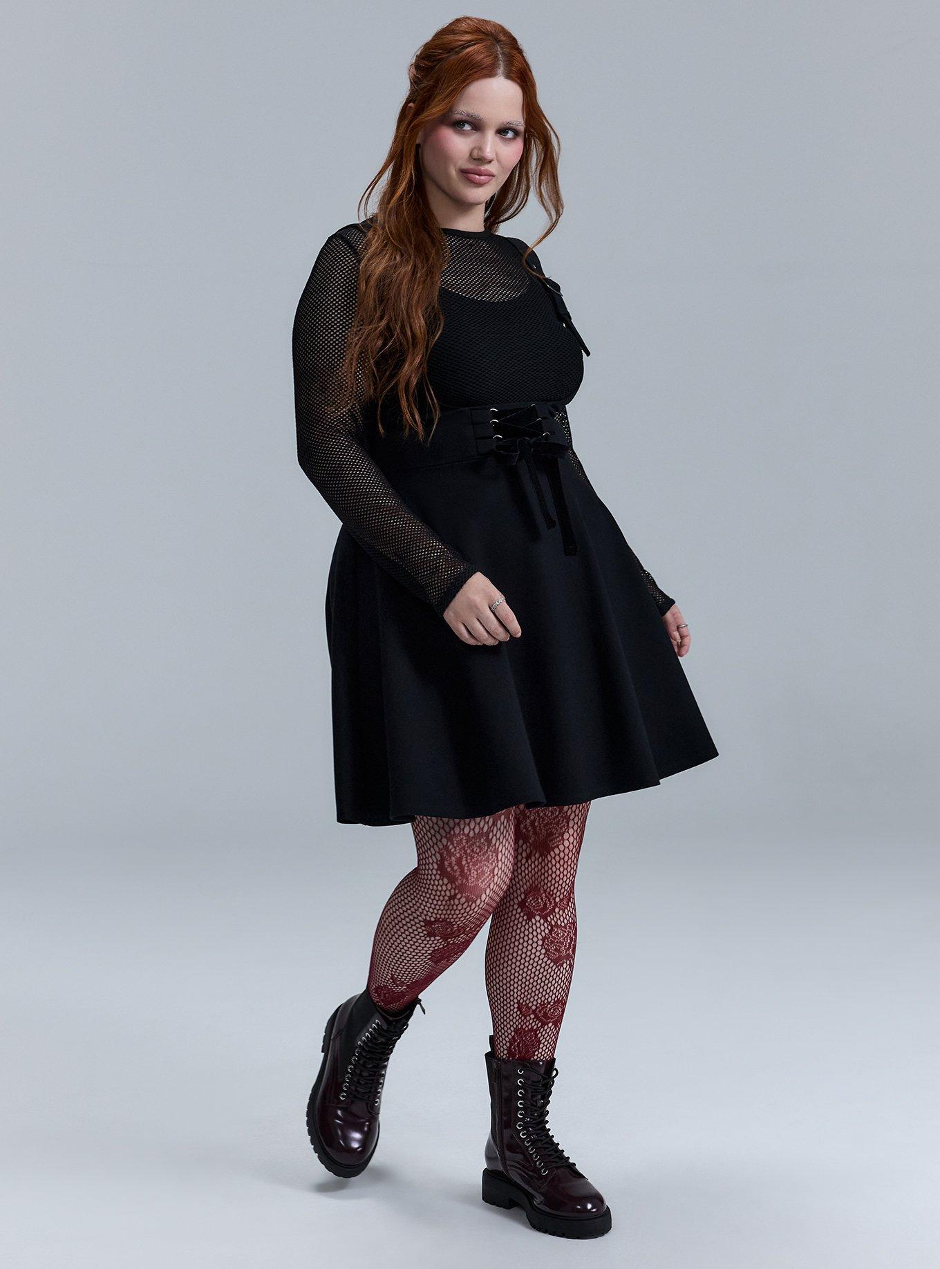 Nightfall Fishnet Floral Tights, BURGUNDY, alternate
