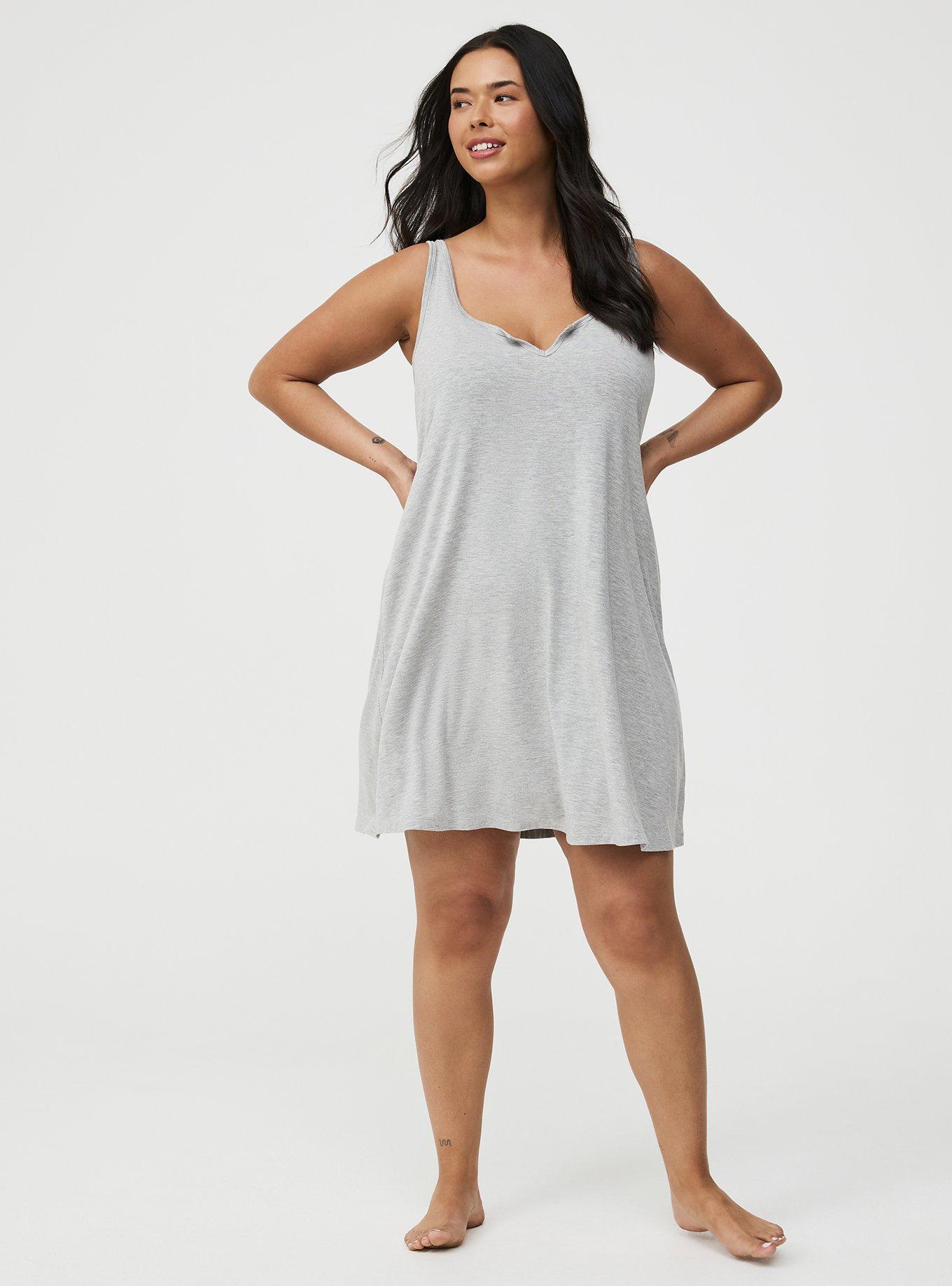 Super Soft Jersey Notch Neck Sleep Chemise, LIGHTEST HEATHER GREY, alternate