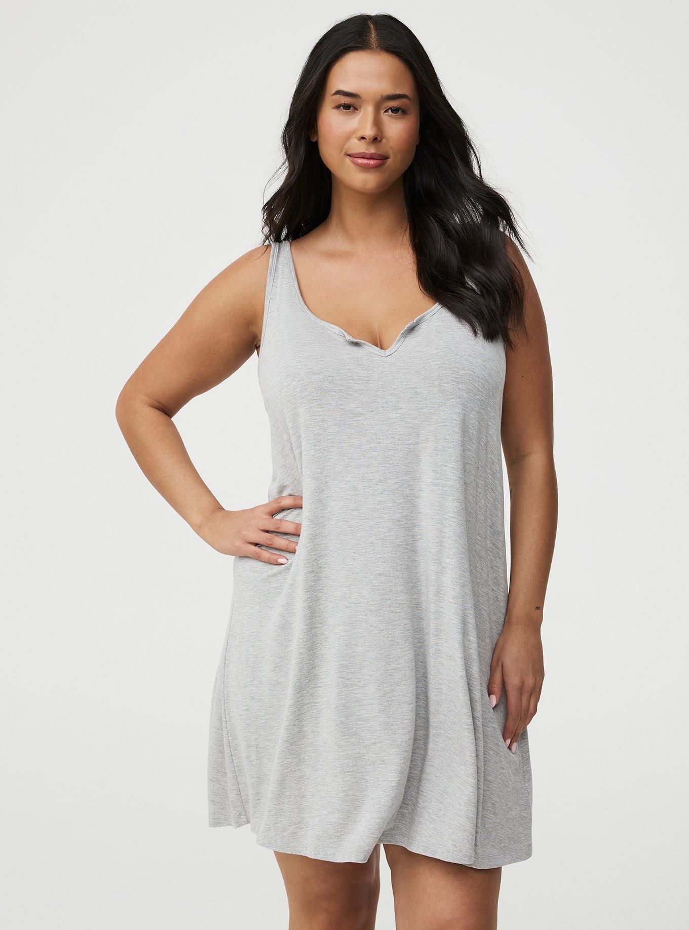 Super Soft Jersey Notch Neck Sleep Chemise, LIGHTEST HEATHER GREY, hi-res