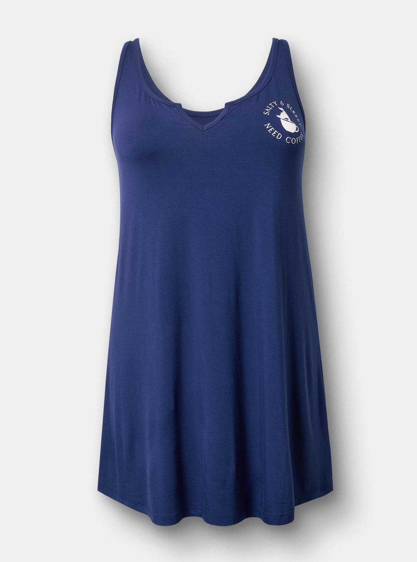 Super Soft Jersey Notch Neck Sleep Chemise, SALTY SLEEPY BLUE, hi-res
