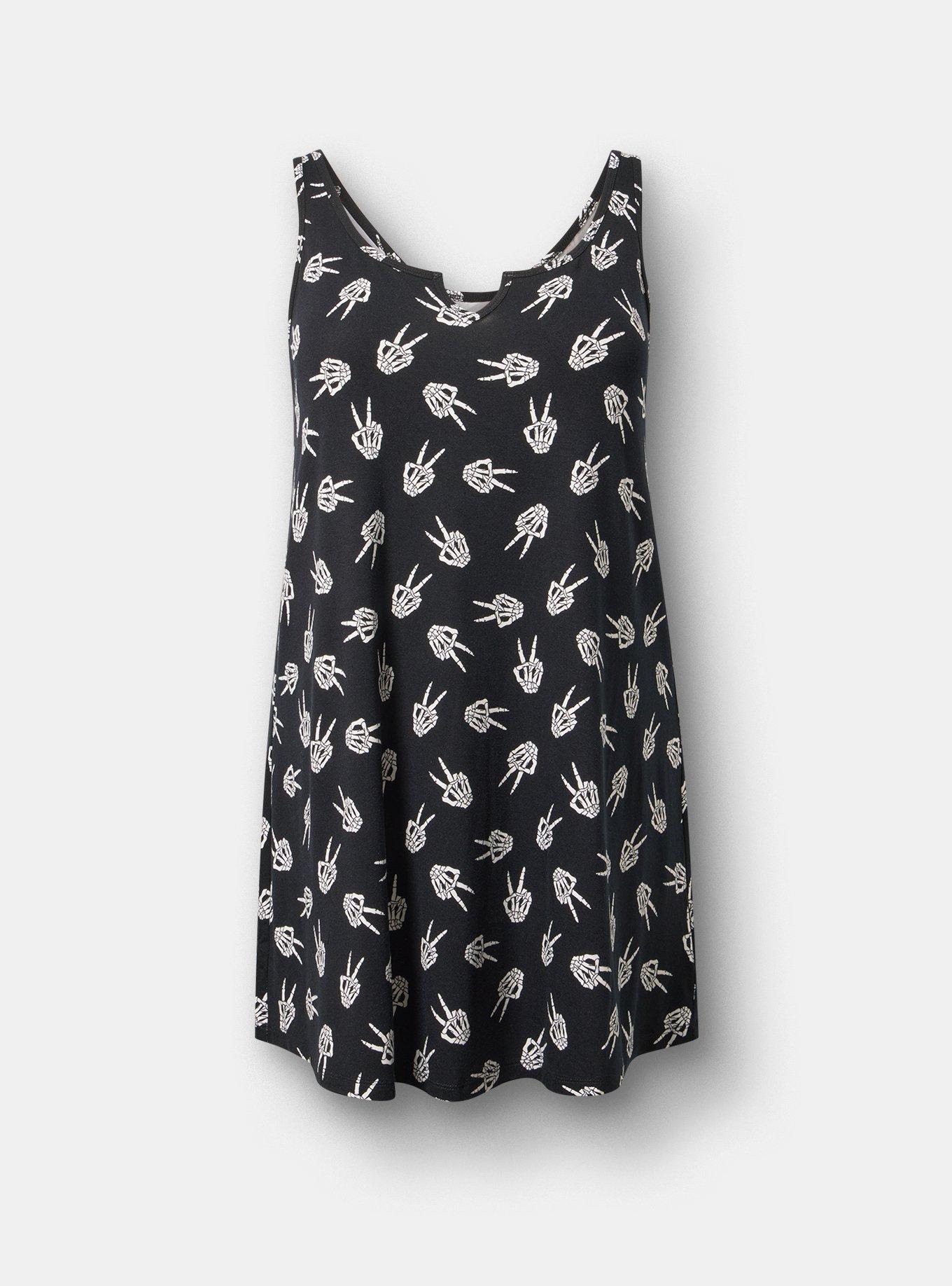 SUPER SOFT JERSEY NOTCH NECK SLEEP CHEMISE, PEACE SKELLY HANDS BLACK, hi-res