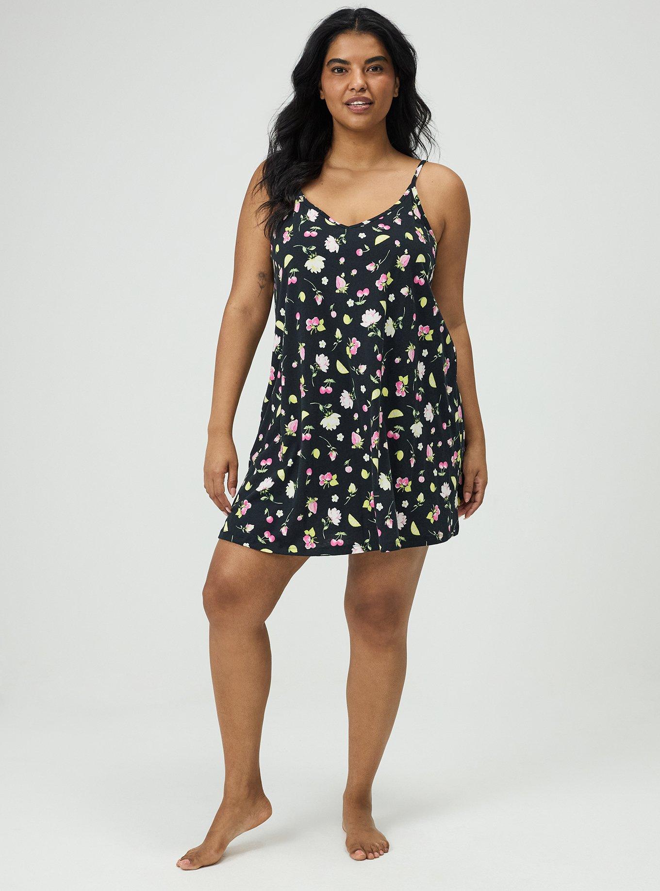 Lightweight Cotton Jersey V-Back Sleep Gown, BOP CONVERSATIONAL BLACK, alternate