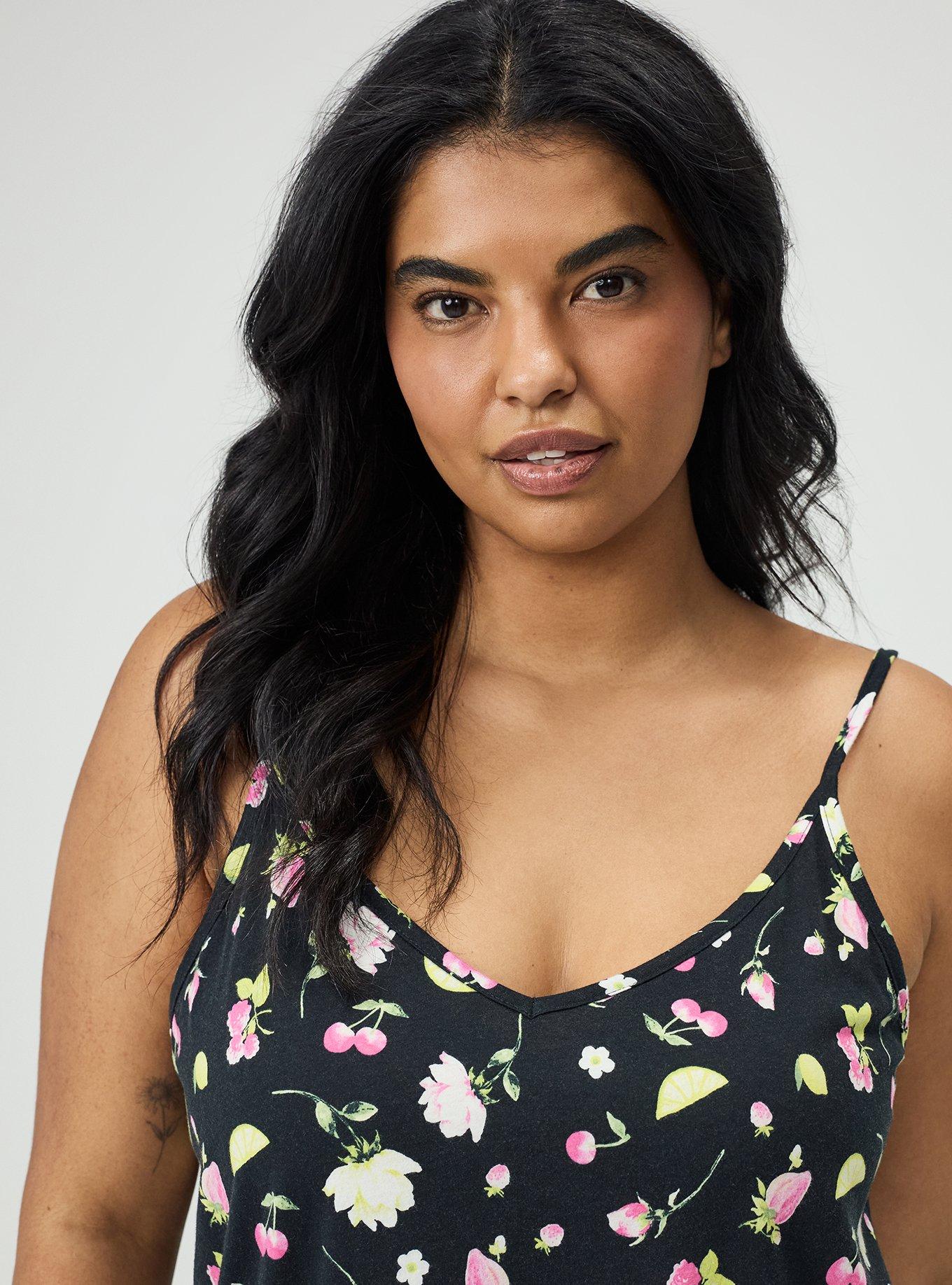 Lightweight Cotton Jersey V-Back Sleep Gown, BOP CONVERSATIONAL BLACK, alternate