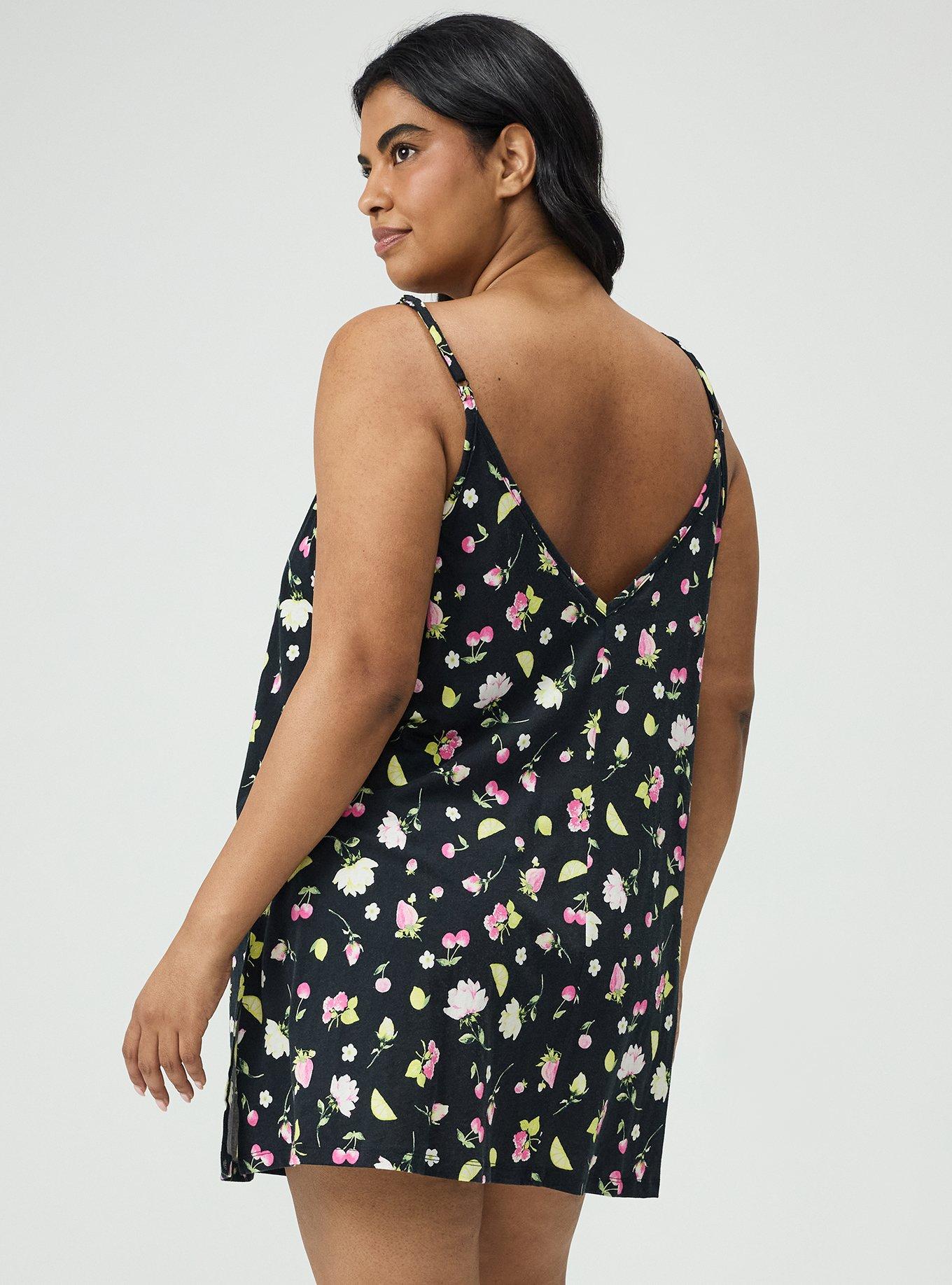 Lightweight Cotton Jersey V-Back Sleep Gown, BOP CONVERSATIONAL BLACK, alternate