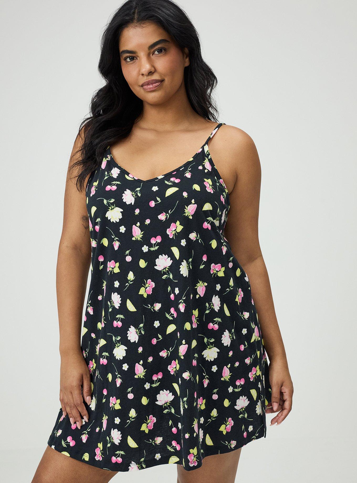 Lightweight Cotton Jersey V-Back Sleep Gown, BOP CONVERSATIONAL BLACK, hi-res