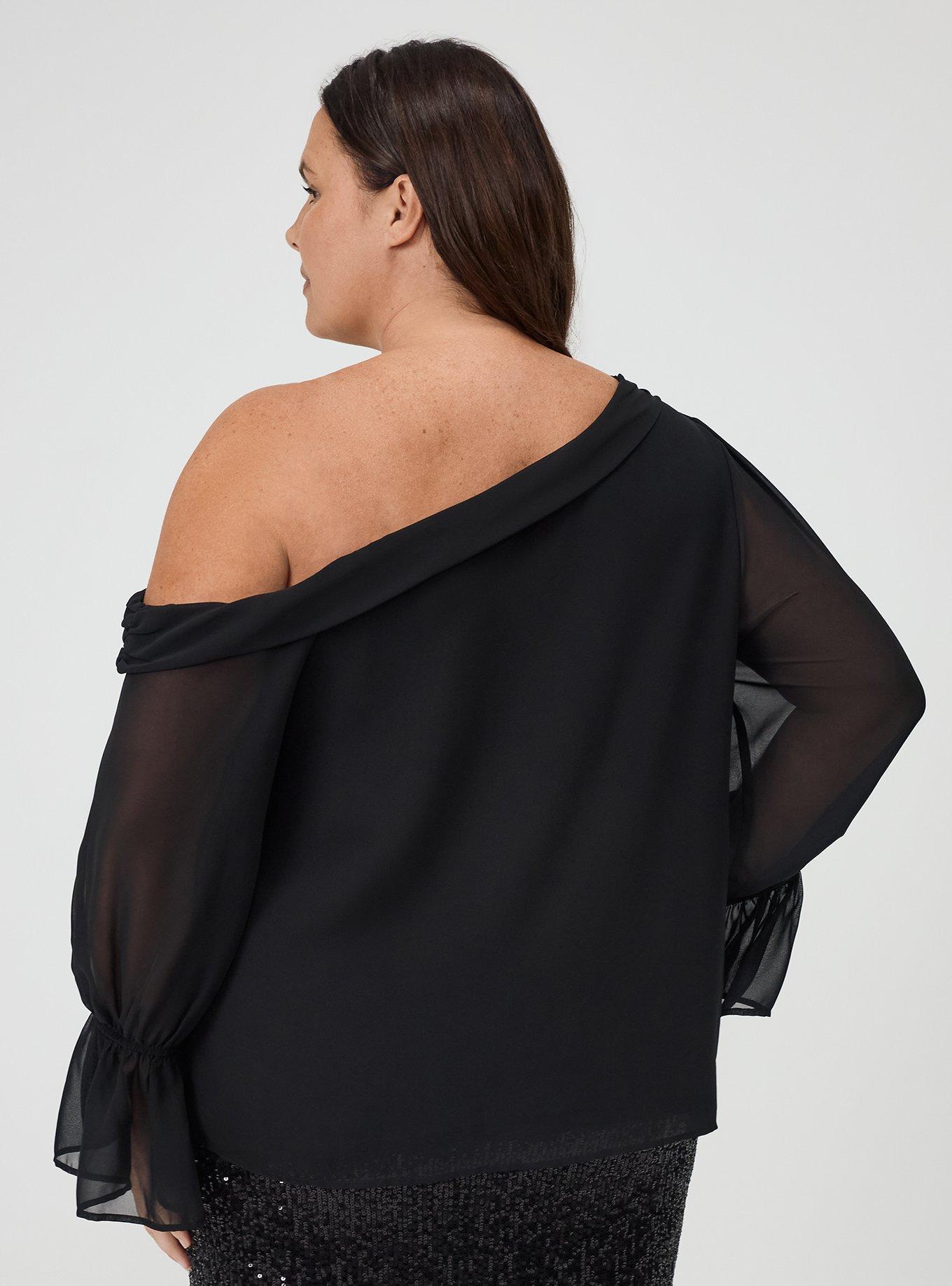 Chiffon Asymmetrical Blouse, DEEP BLACK, alternate