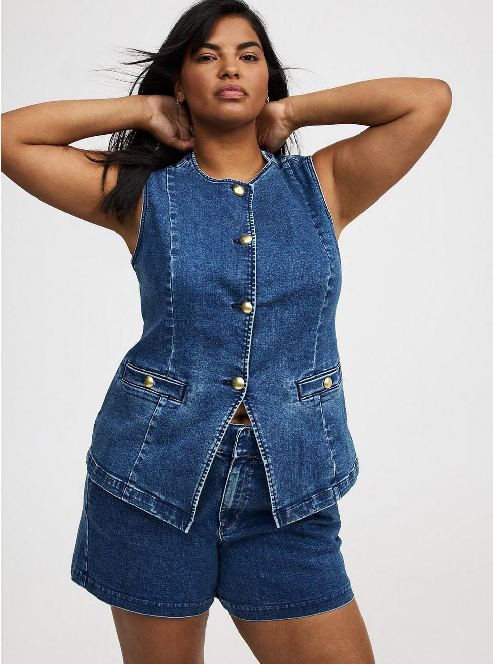 Plus Size - Studio High Neck Denim Vest - Torrid Plus Size - Studio High Neck Denim Vest - Torrid