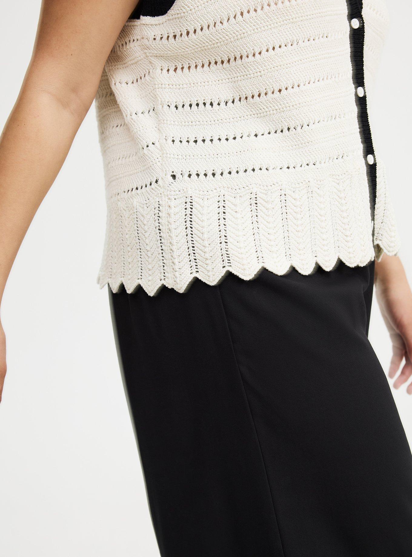 Contrast Trim Pointelle Sweater Vest