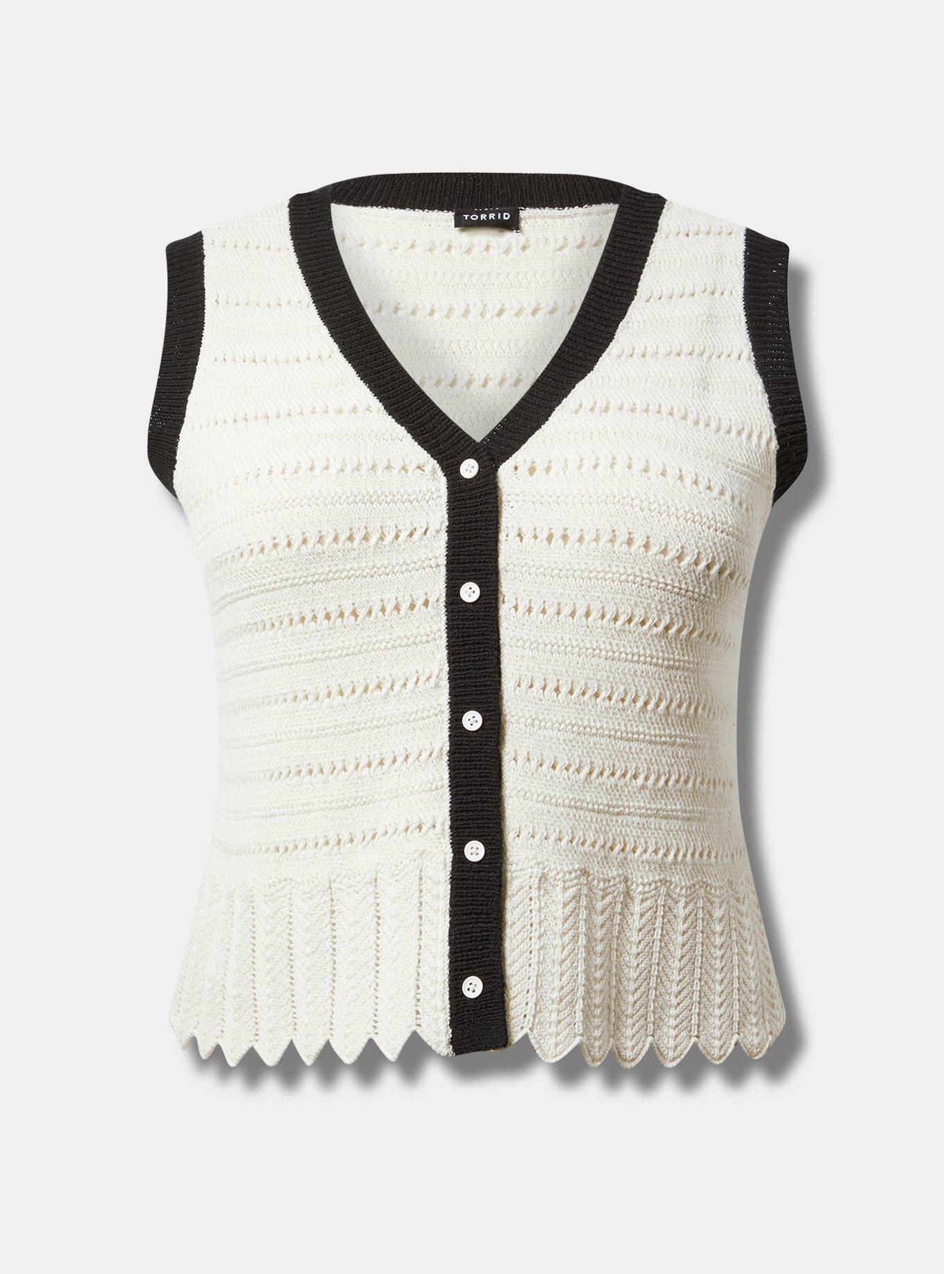 Contrast Trim Pointelle Sweater Vest