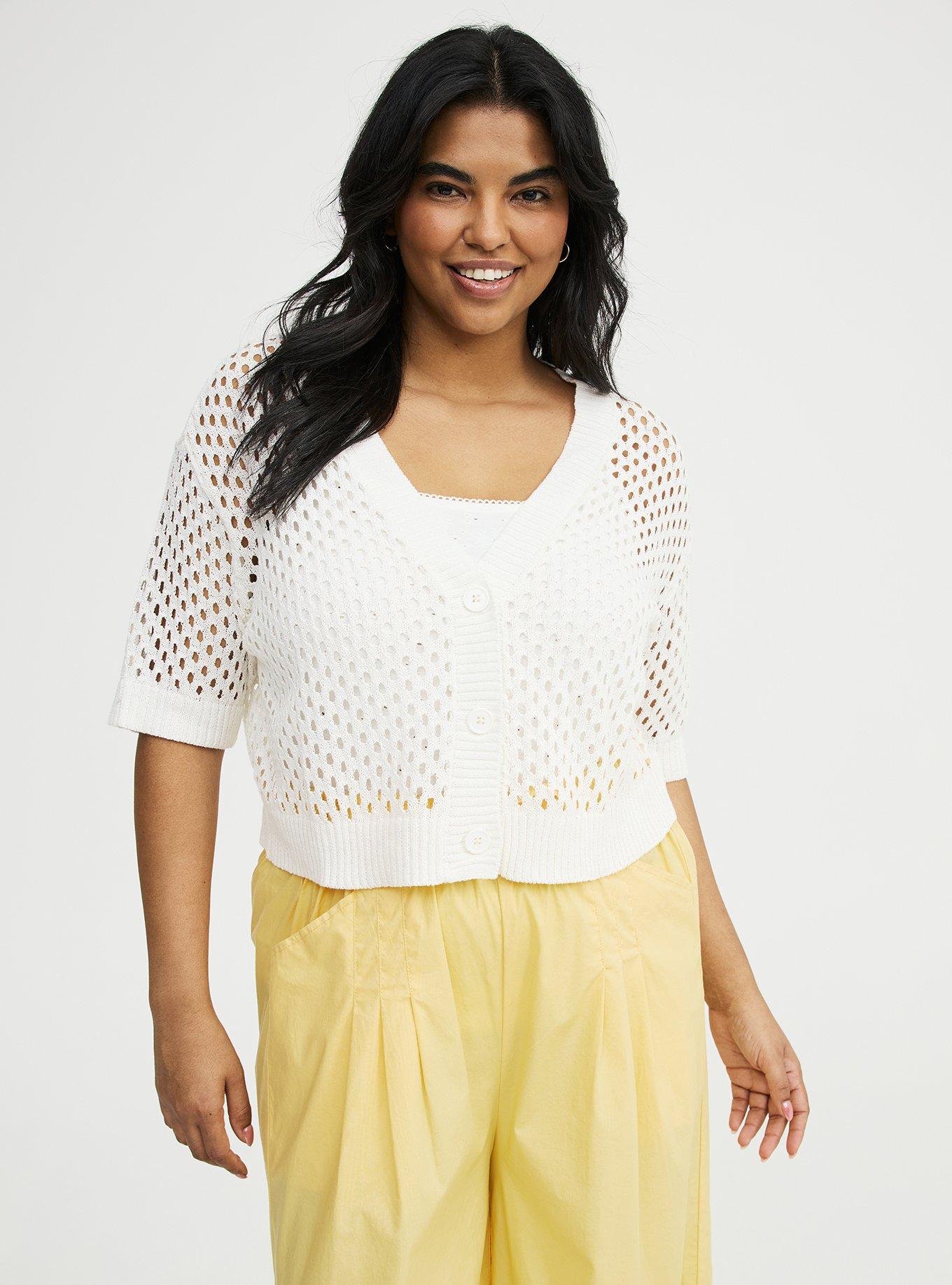 Pointelle Stitch Cardigan, BLANC DE BLANC, hi-res