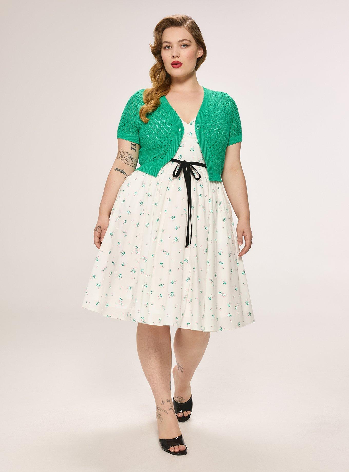 Retro Chic Scallop Edge Short Sleeve Cardigan, SIMPLY GREEN, alternate