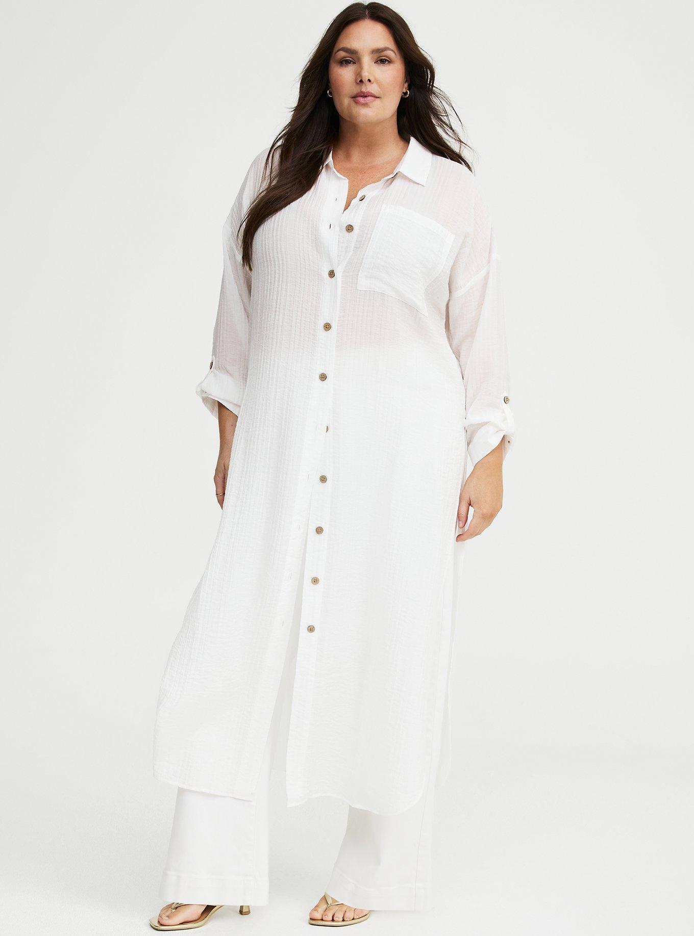 Long Button-Up Shirt Kimono, BLANC DE BLANC, alternate