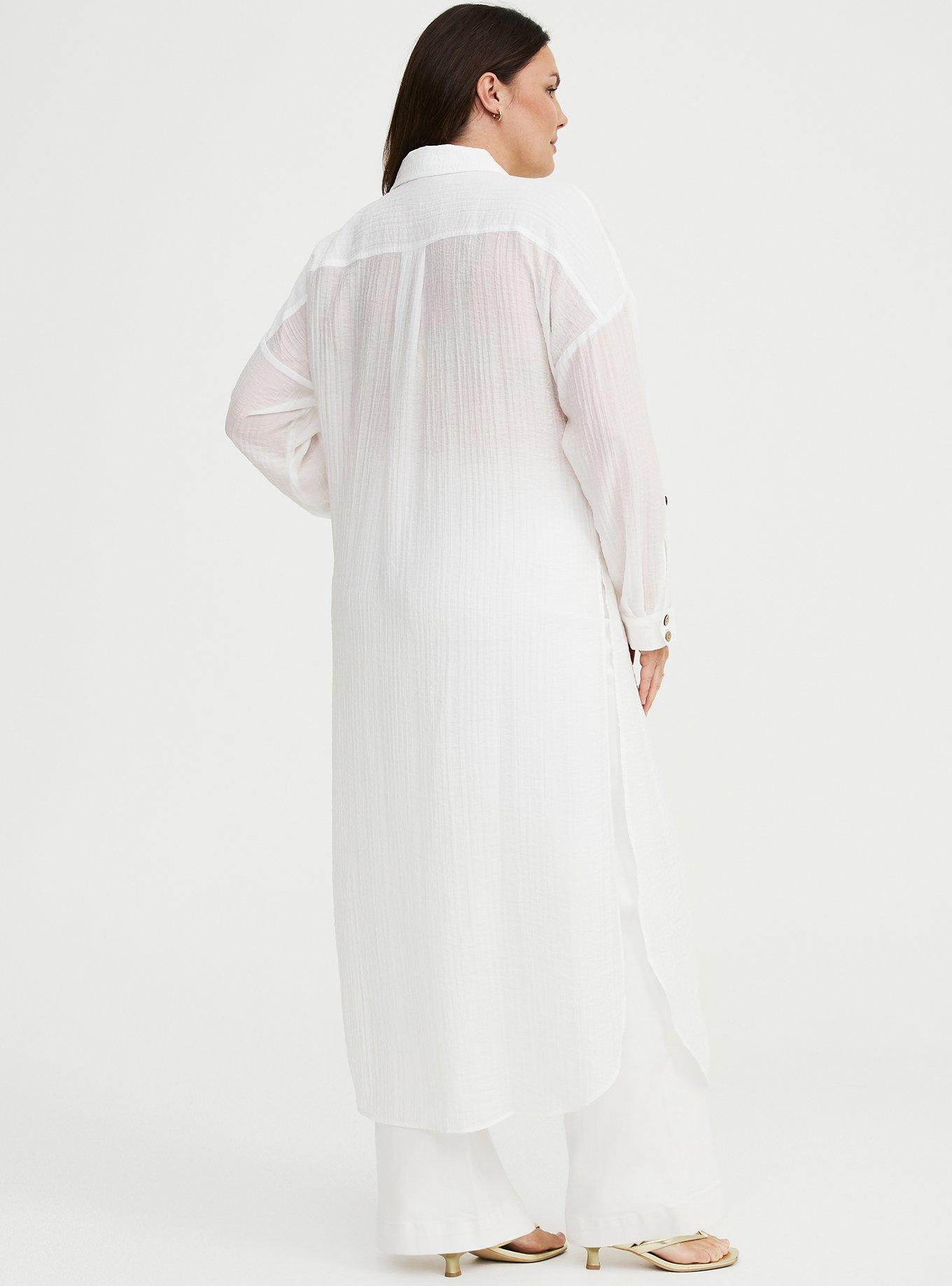 Long Button-Up Shirt Kimono, BLANC DE BLANC, alternate