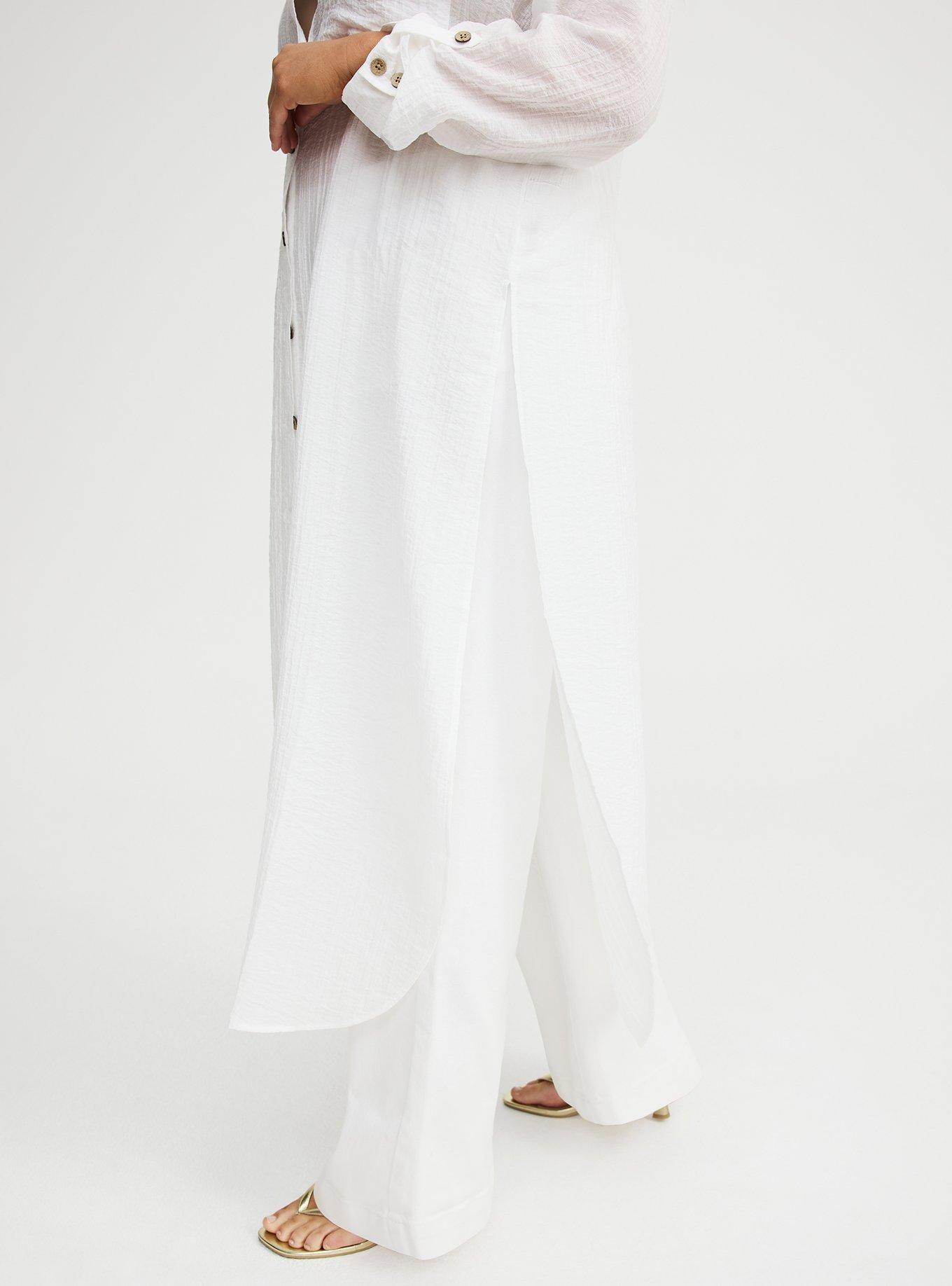 Long Button-Up Shirt Kimono, BLANC DE BLANC, alternate