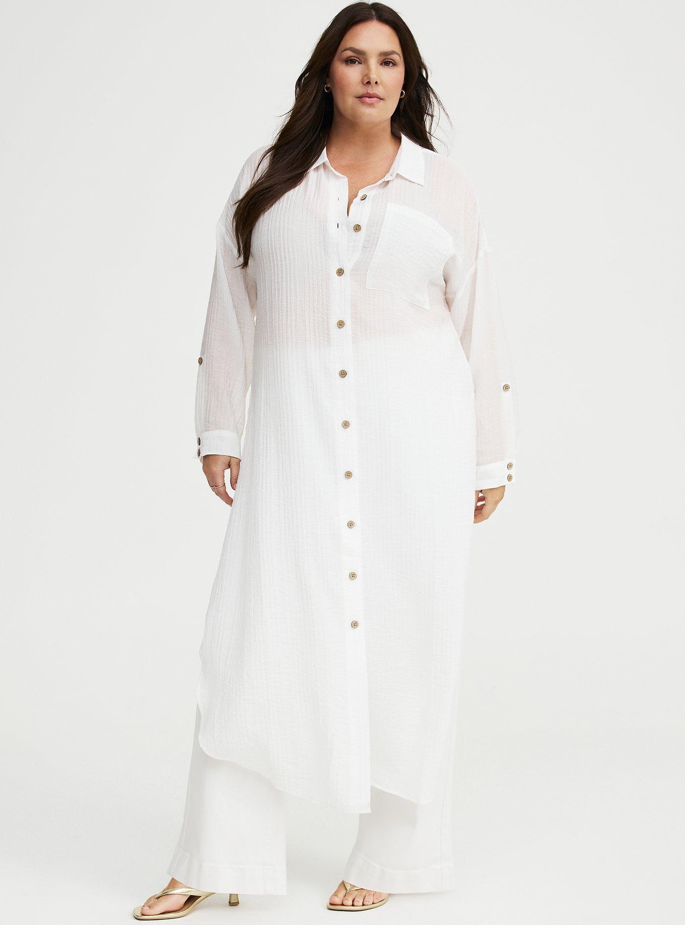 Long Button-Up Shirt Kimono, BLANC DE BLANC, hi-res