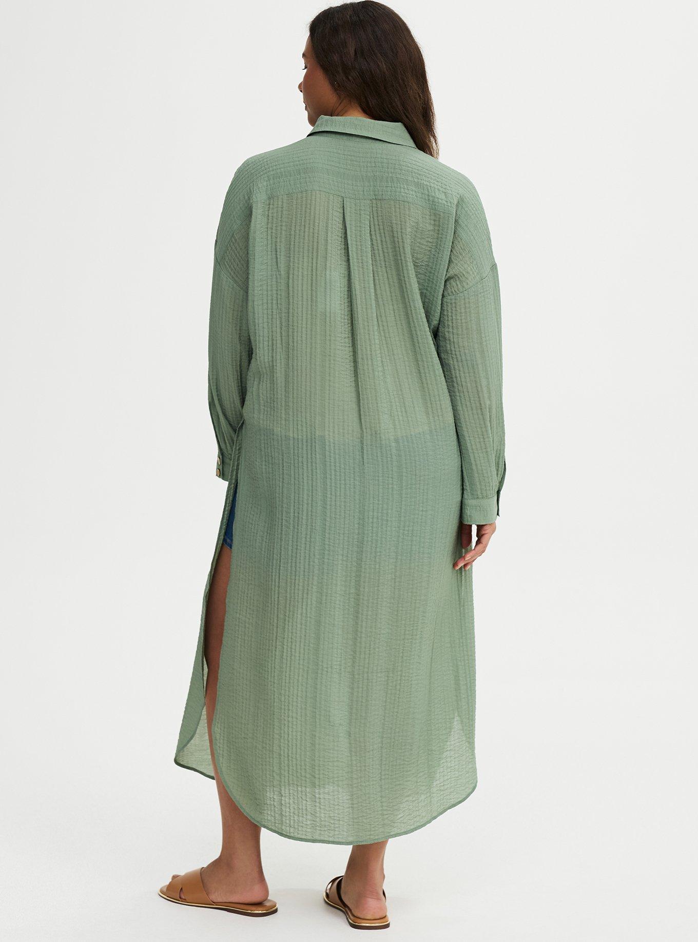 Long Button-Up Shirt Kimono, HEDGE GREEN, alternate
