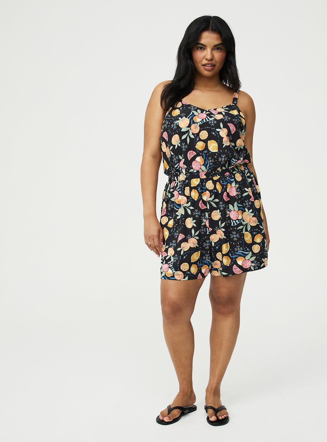 Pull-On Washable Challis Short, FRUITY PICNIC BLACK, alternate