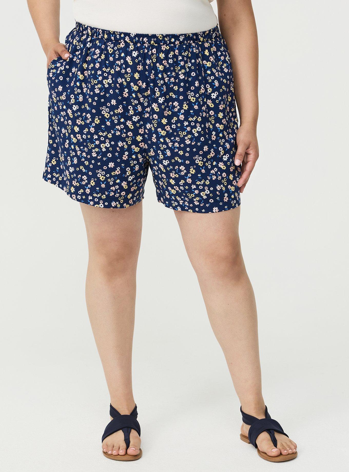 Pull-On Washable Challis Short, TONIGHT FLORAL NAVY, alternate