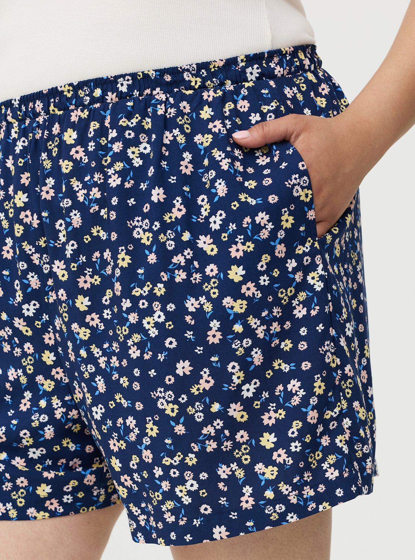 Pull-On Washable Challis Short, TONIGHT FLORAL NAVY, alternate