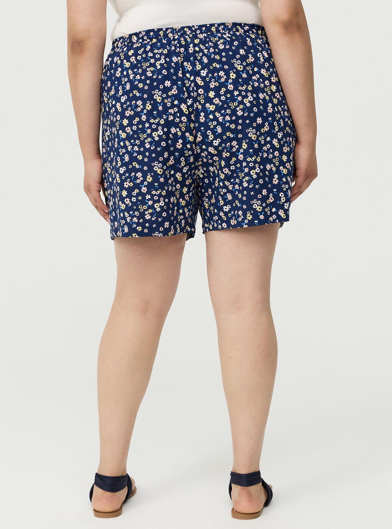 Pull-On Washable Challis Short, TONIGHT FLORAL NAVY, alternate
