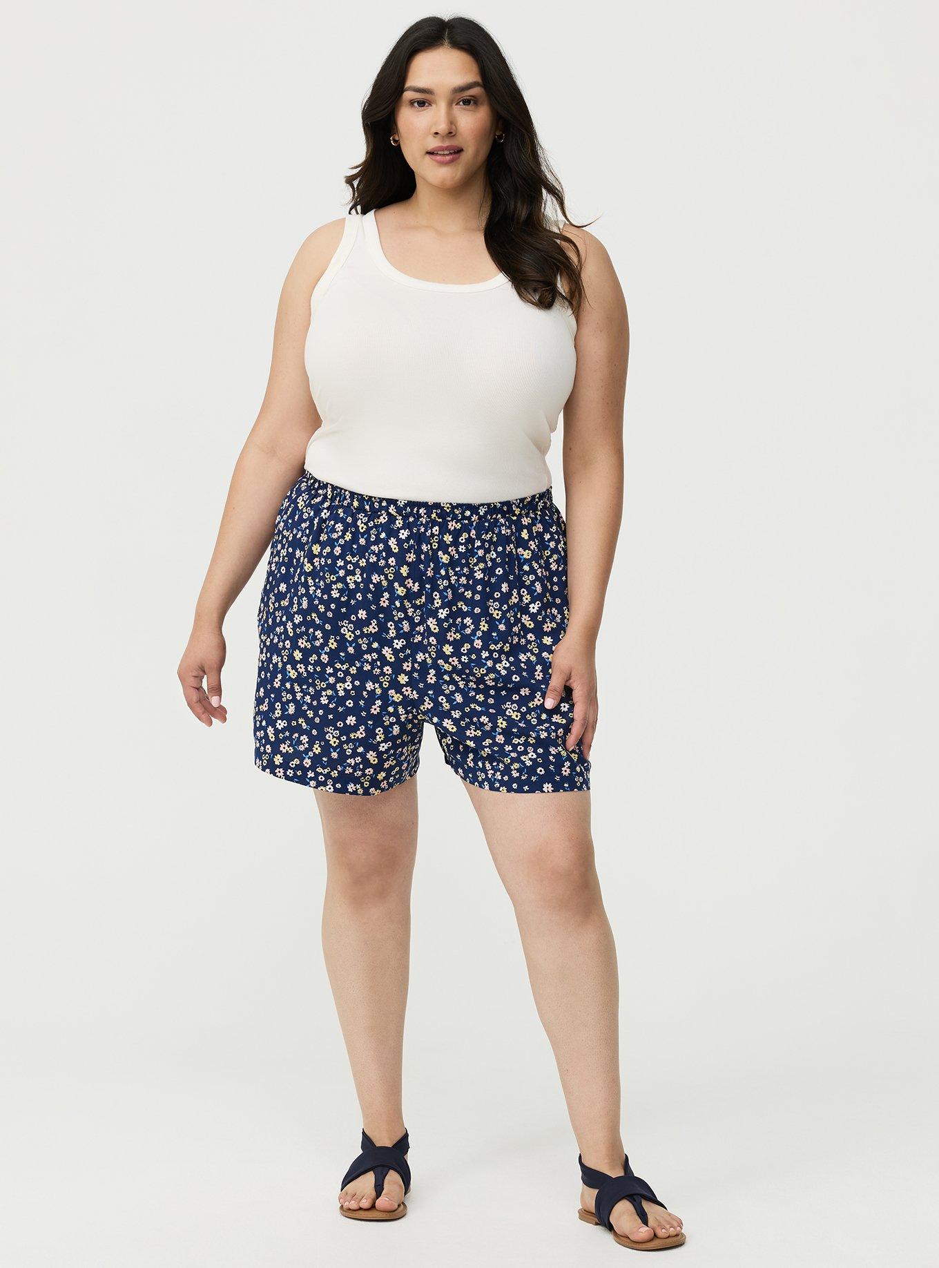 Pull-On Washable Challis Short, TONIGHT FLORAL NAVY, alternate