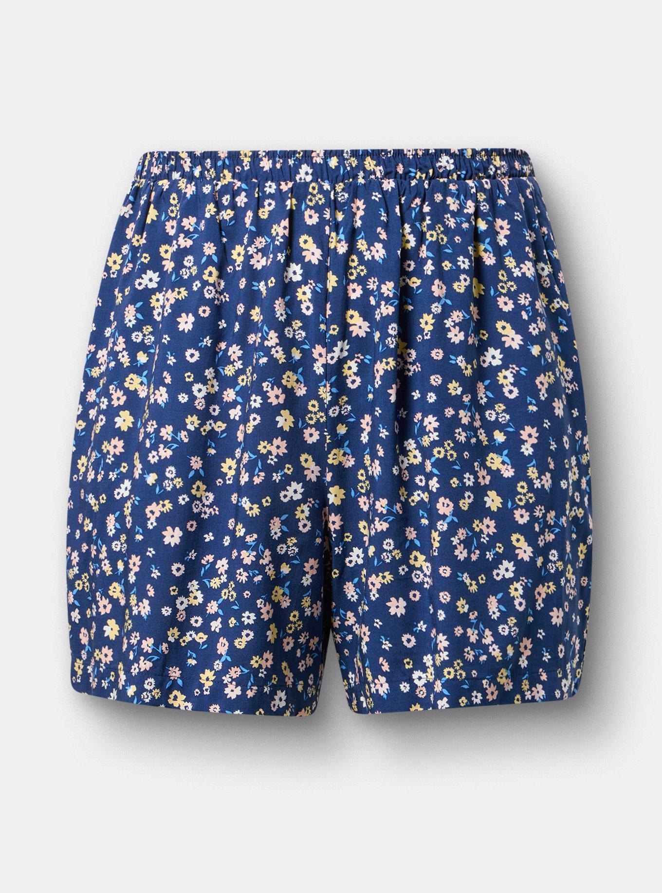 Pull-On Washable Challis Short, TONIGHT FLORAL NAVY, hi-res