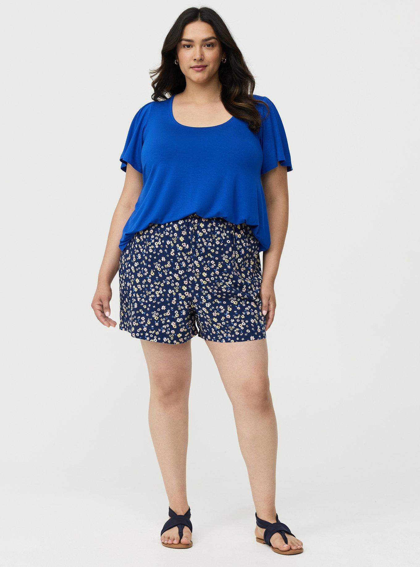 Pull-On Washable Challis Short, TONIGHT FLORAL NAVY, hi-res