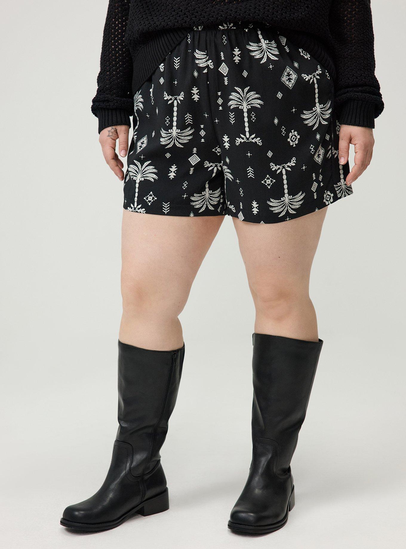 Pull-On Washable Challis Short, PALM GEOS BLACK, alternate
