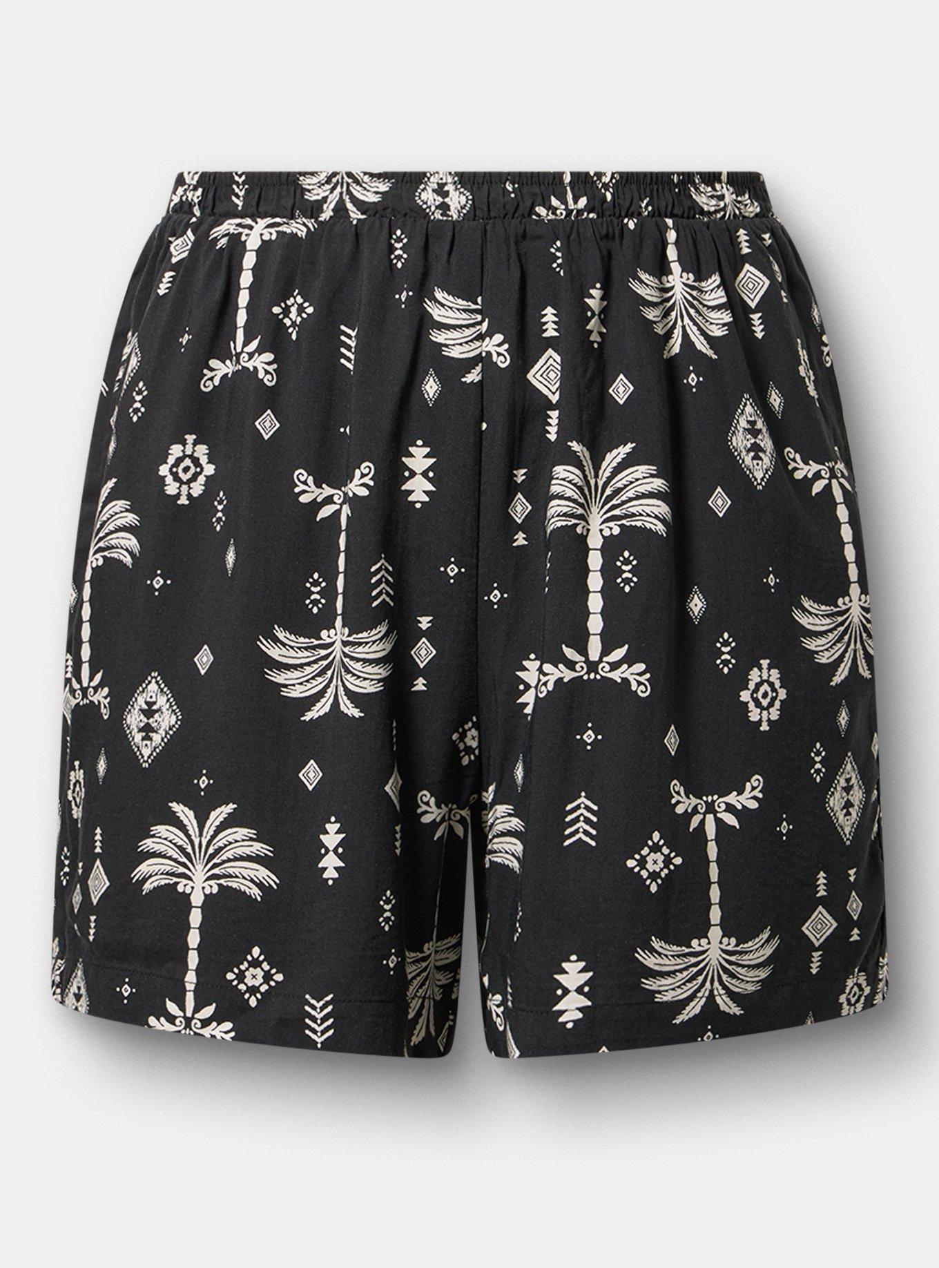 Pull-On Washable Challis Short, PALM GEOS BLACK, hi-res
