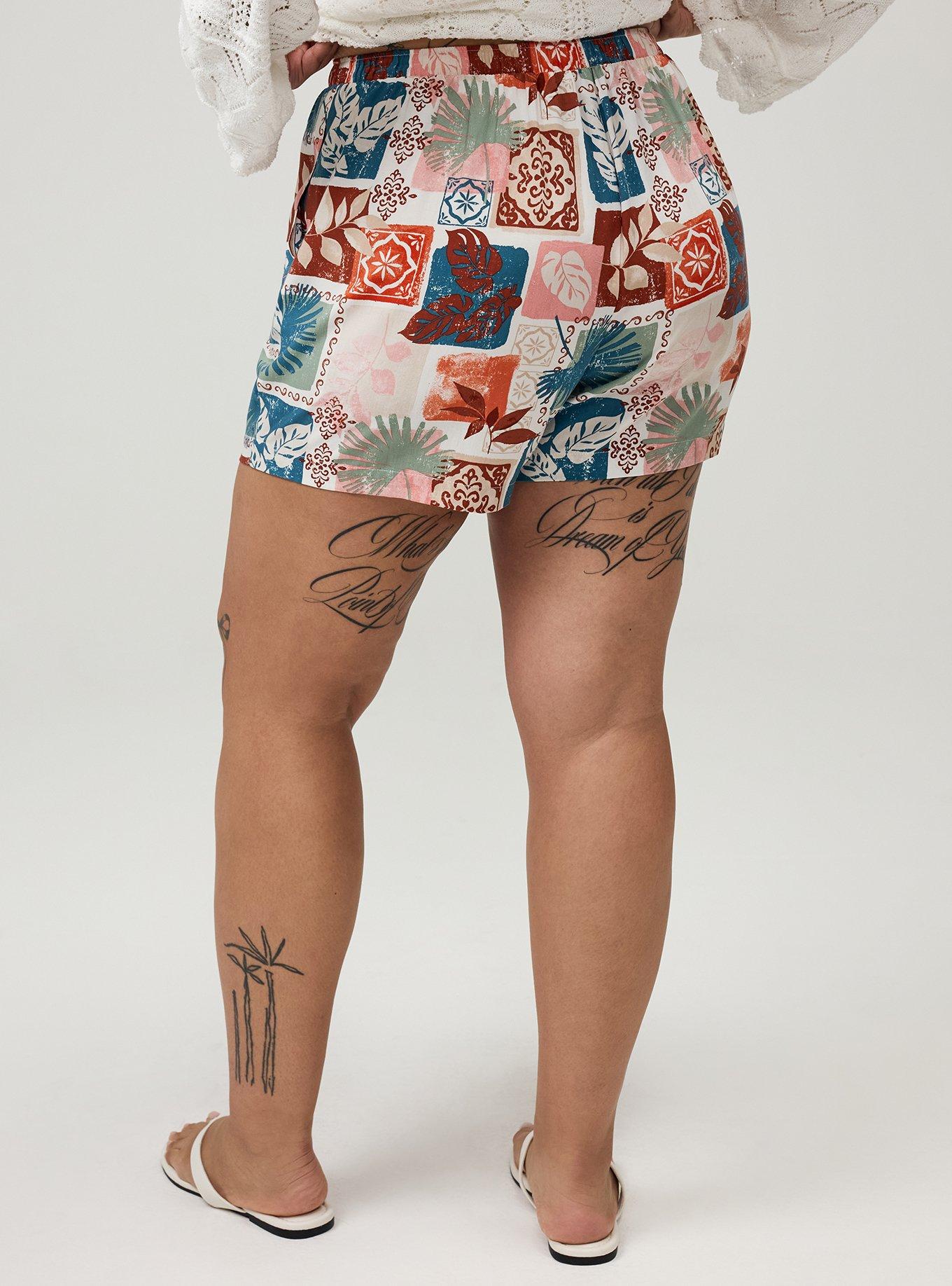 Pull-On Washable Challis Short, PALM LEAF QUILT MULTI, alternate