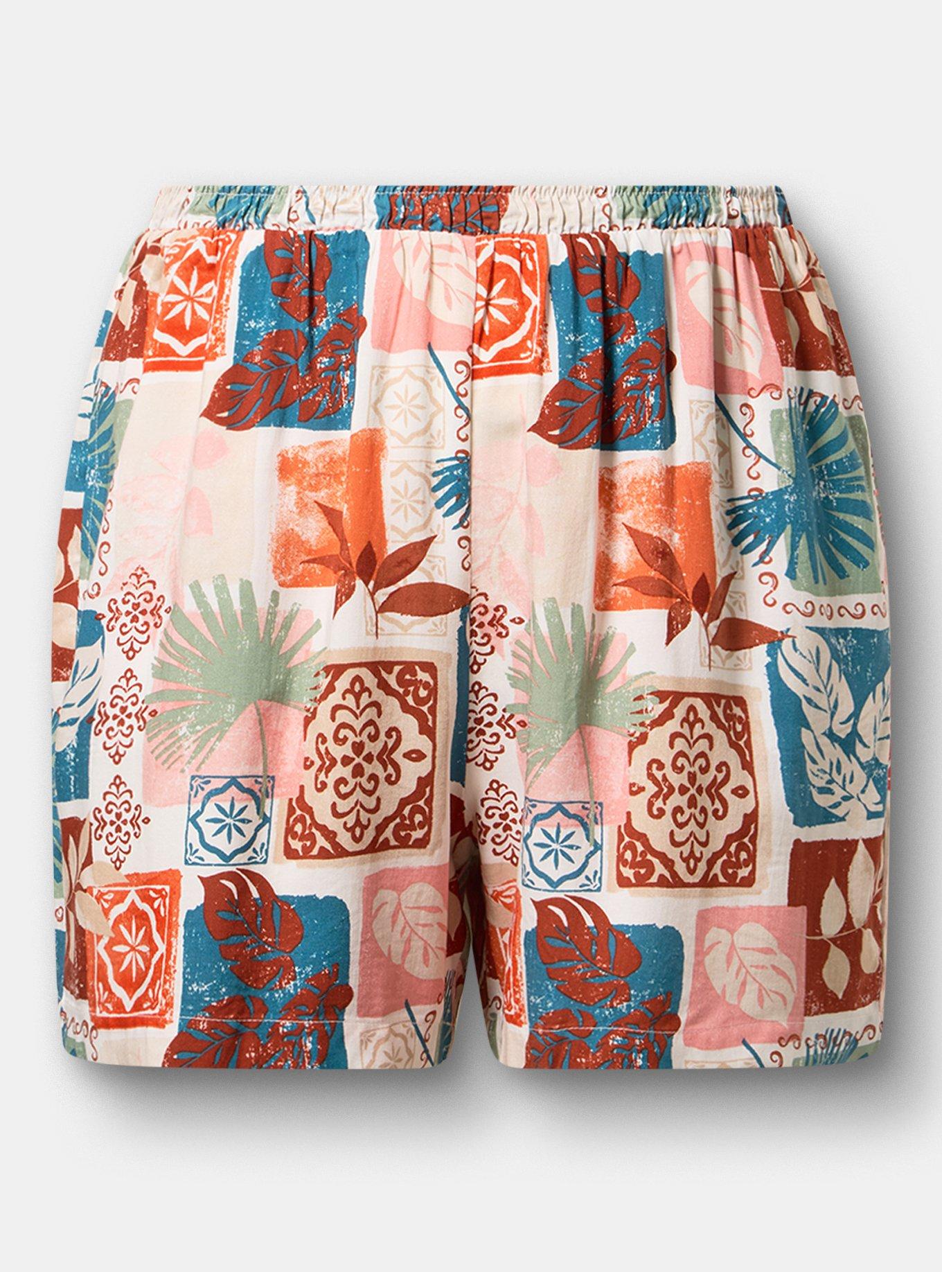 Pull-On Washable Challis Short, PALM LEAF QUILT MULTI, flat