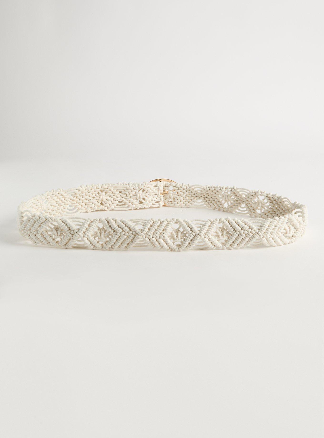 Plus Size CROCHET DENIM BELT, CREAM, alternate