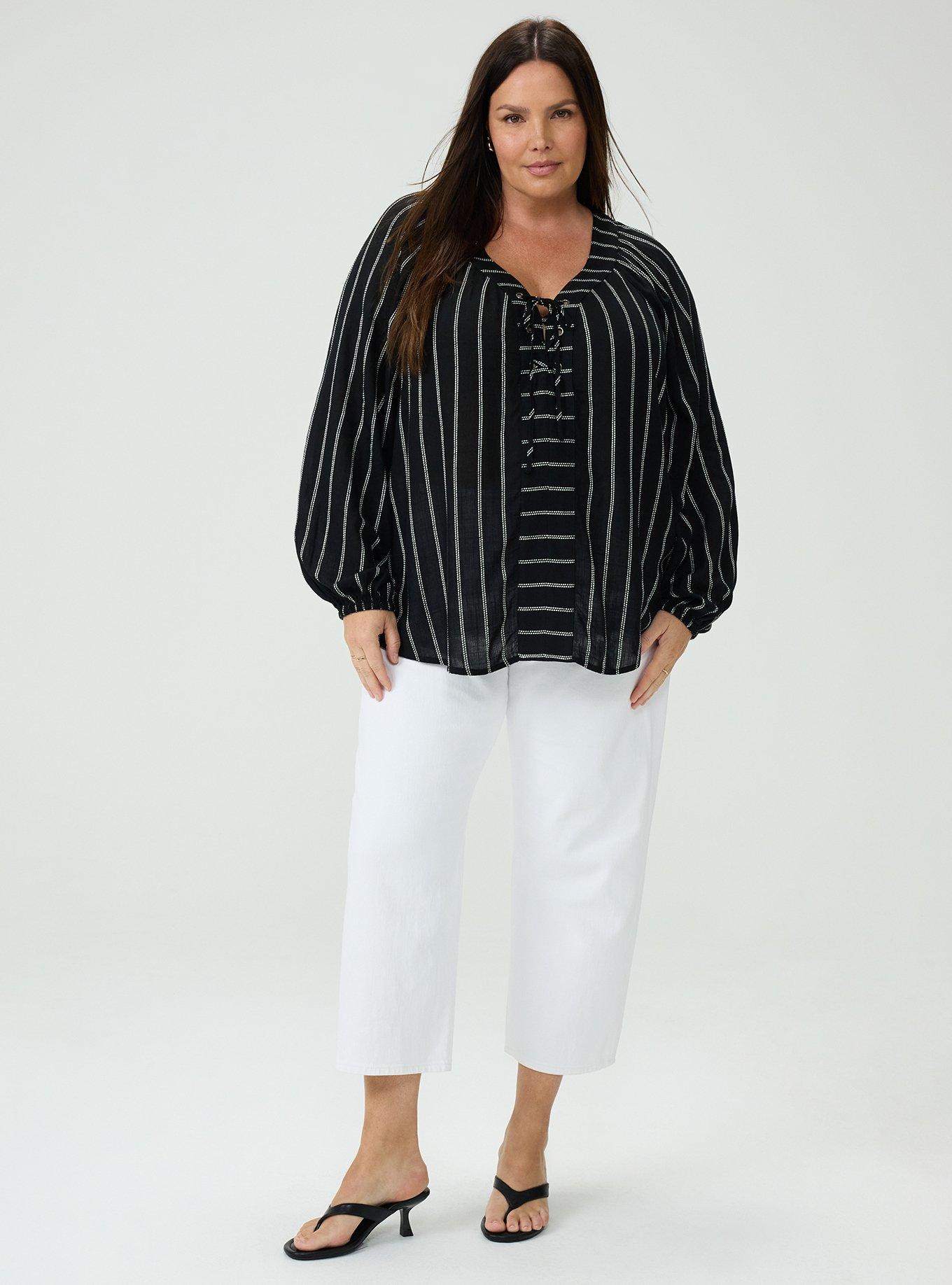 Raglan Lace-Up Blouse, SAIL STRIPE DEEP BLACK BLANC DE BLANC, alternate