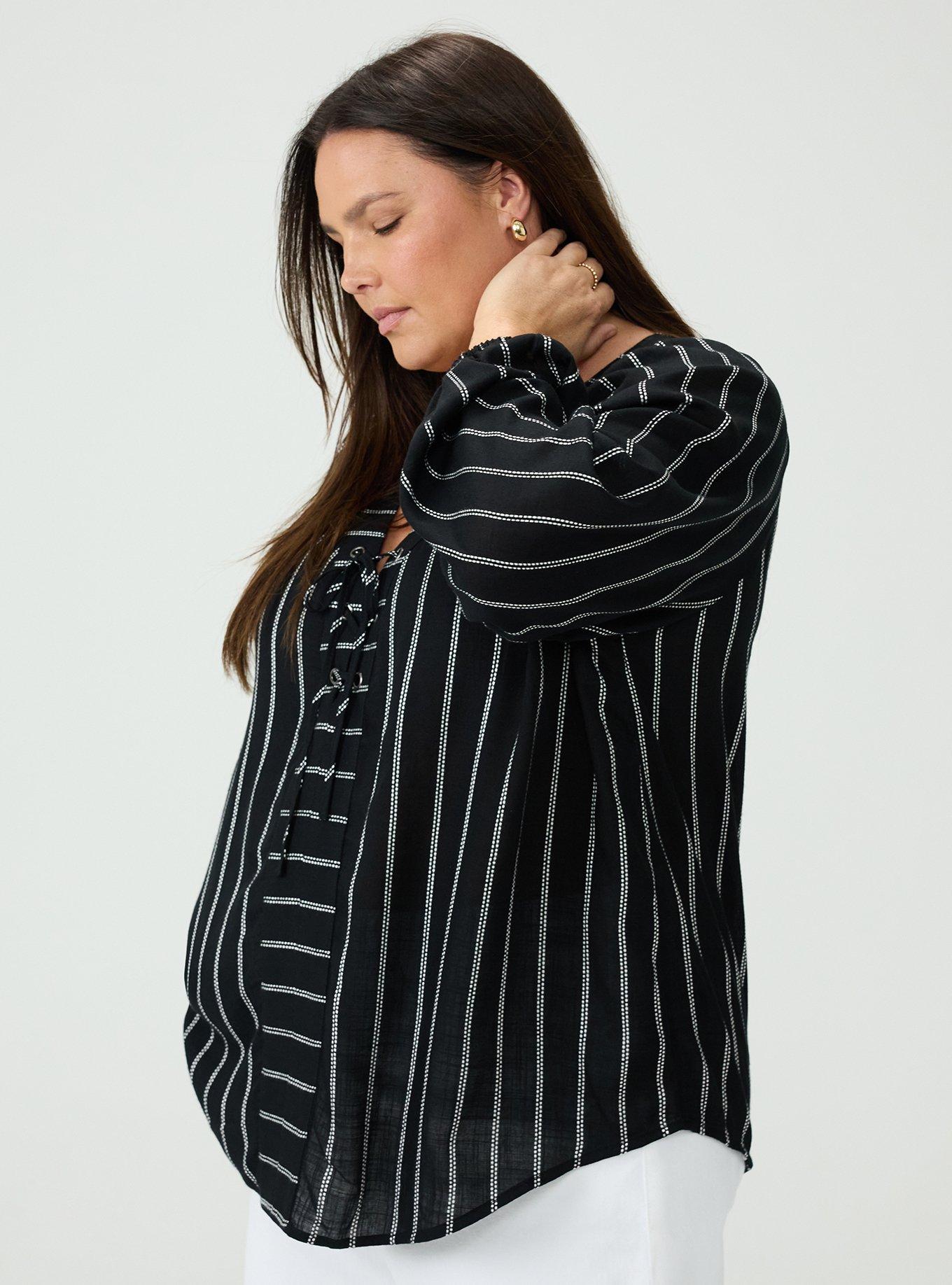 Raglan Lace-Up Blouse, SAIL STRIPE DEEP BLACK BLANC DE BLANC, alternate