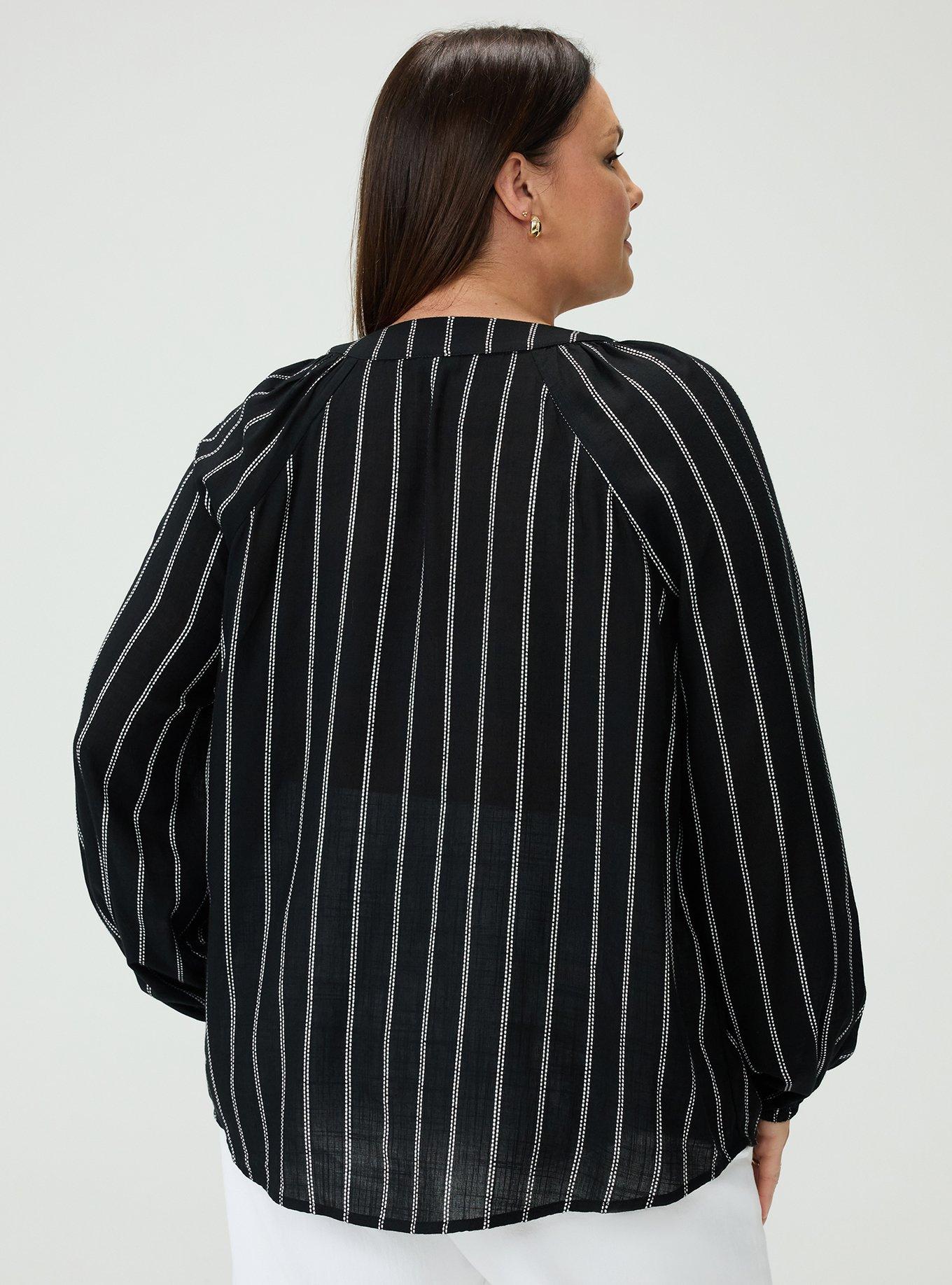 Raglan Lace-Up Blouse, SAIL STRIPE DEEP BLACK BLANC DE BLANC, alternate