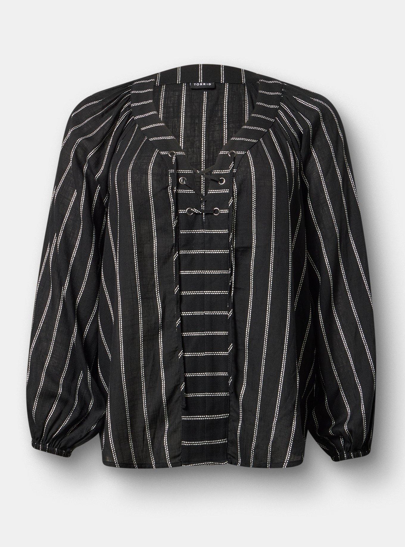 Raglan Lace-Up Blouse, SAIL STRIPE DEEP BLACK BLANC DE BLANC, flat